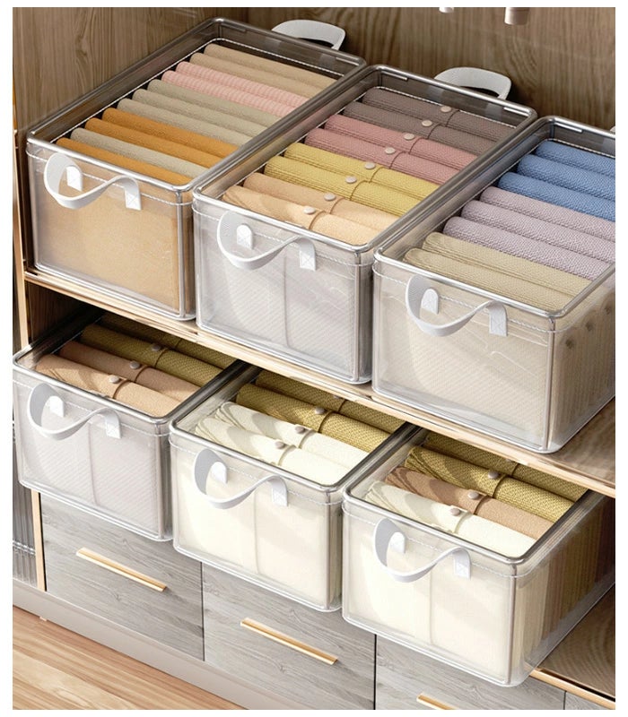 2 pezzi organizer per indumenti per armadio domestico, contenitore trasparente, contenitore per indumenti pieghevole di grande capacità in PVC - 5