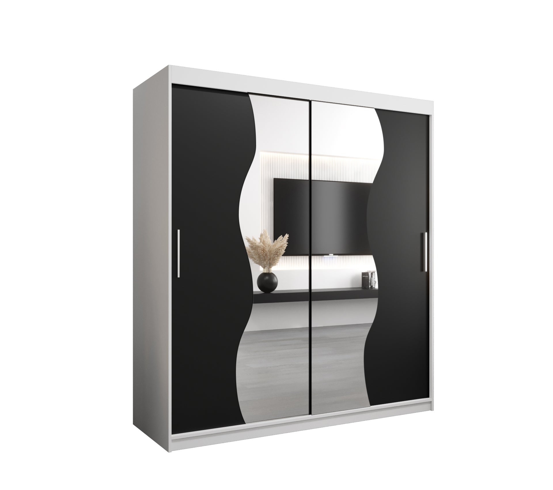 Szafa przesuwna garderoba MADRYT 180 x 62 x 200 cm Biały + Czarny - Abiks Meble