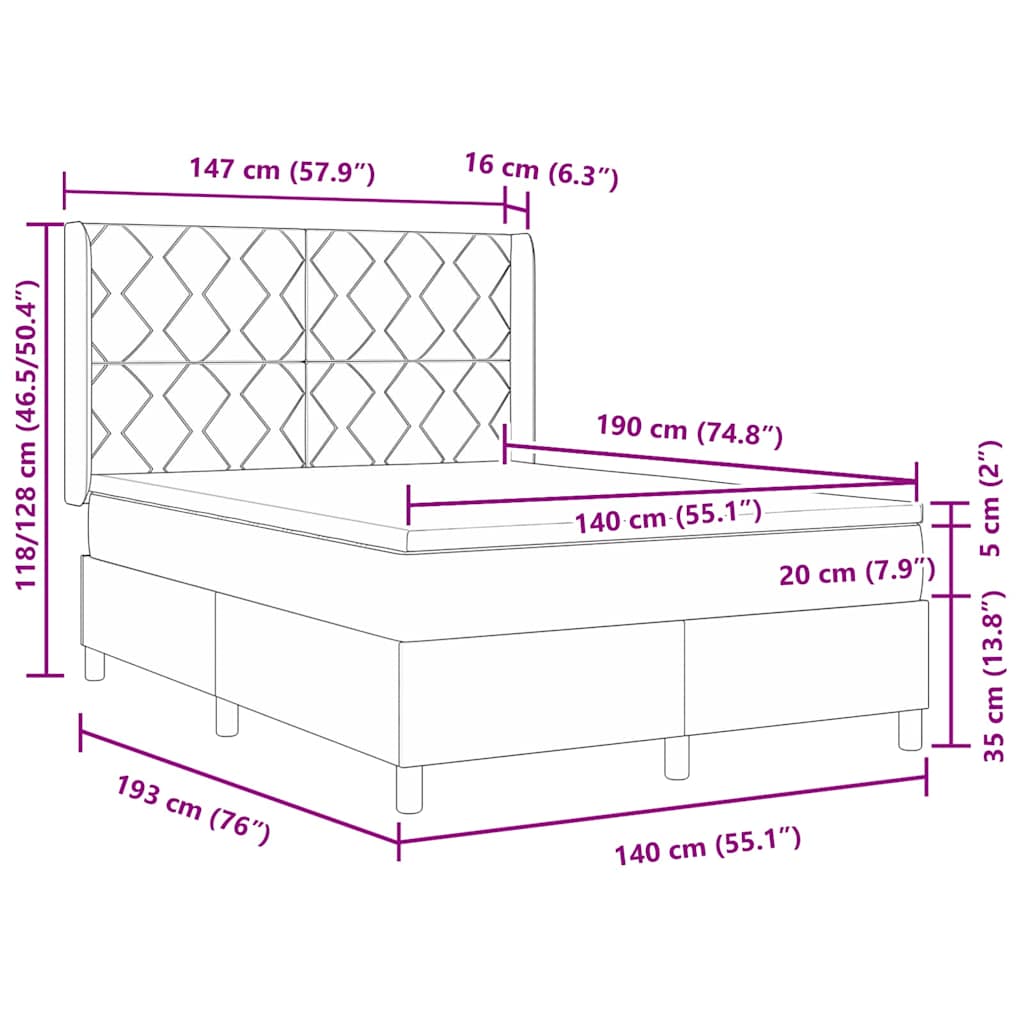 Cama Box Spring LED con cabecera Azul 140 x 190 cm tela | Leroy Merlin