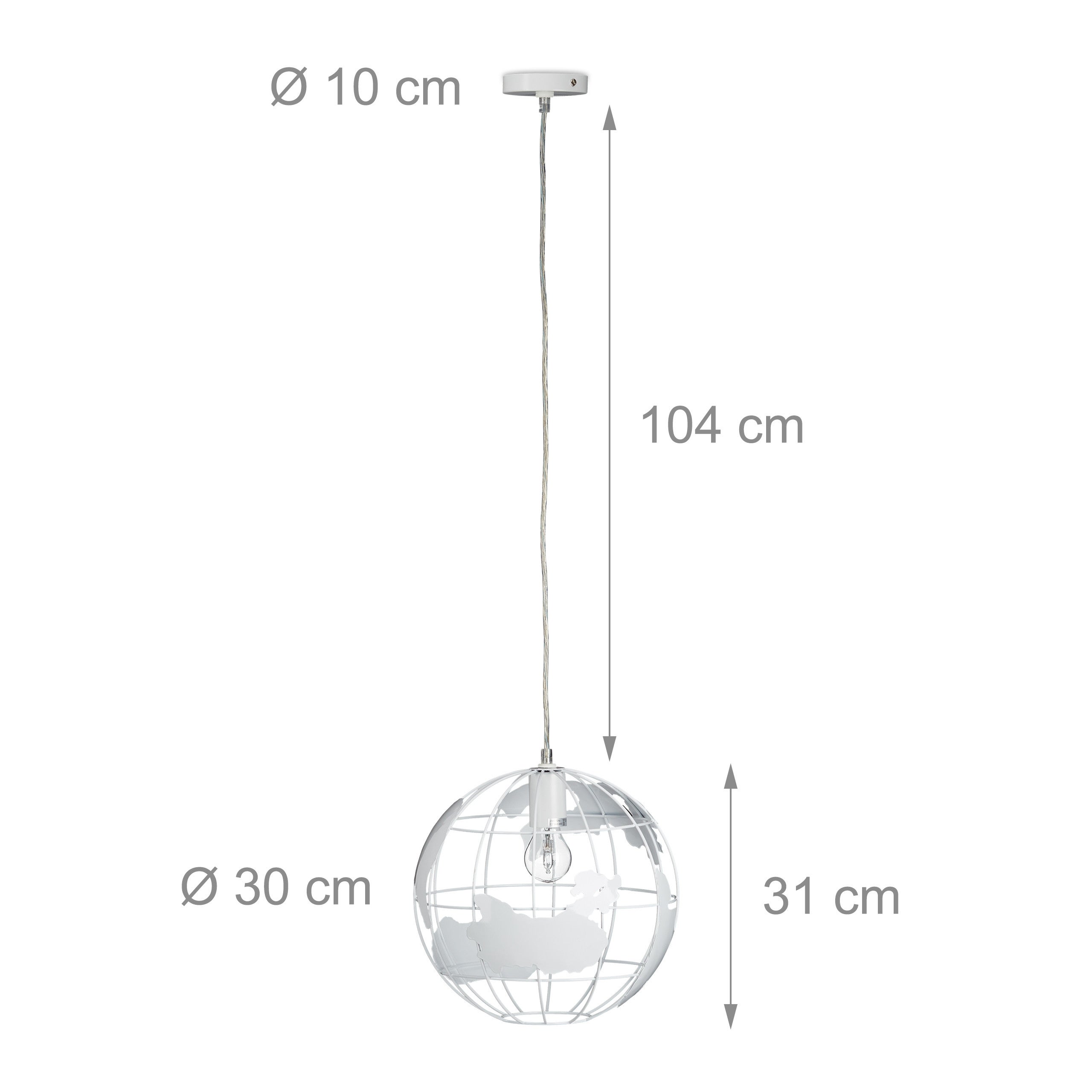 Lampadario Soffitto Sferica, Lampada Sospeso a Globo, Altezza Regolabile, in Metallo, Diametro: 30 cm, Bianco, Relaxdays - 4