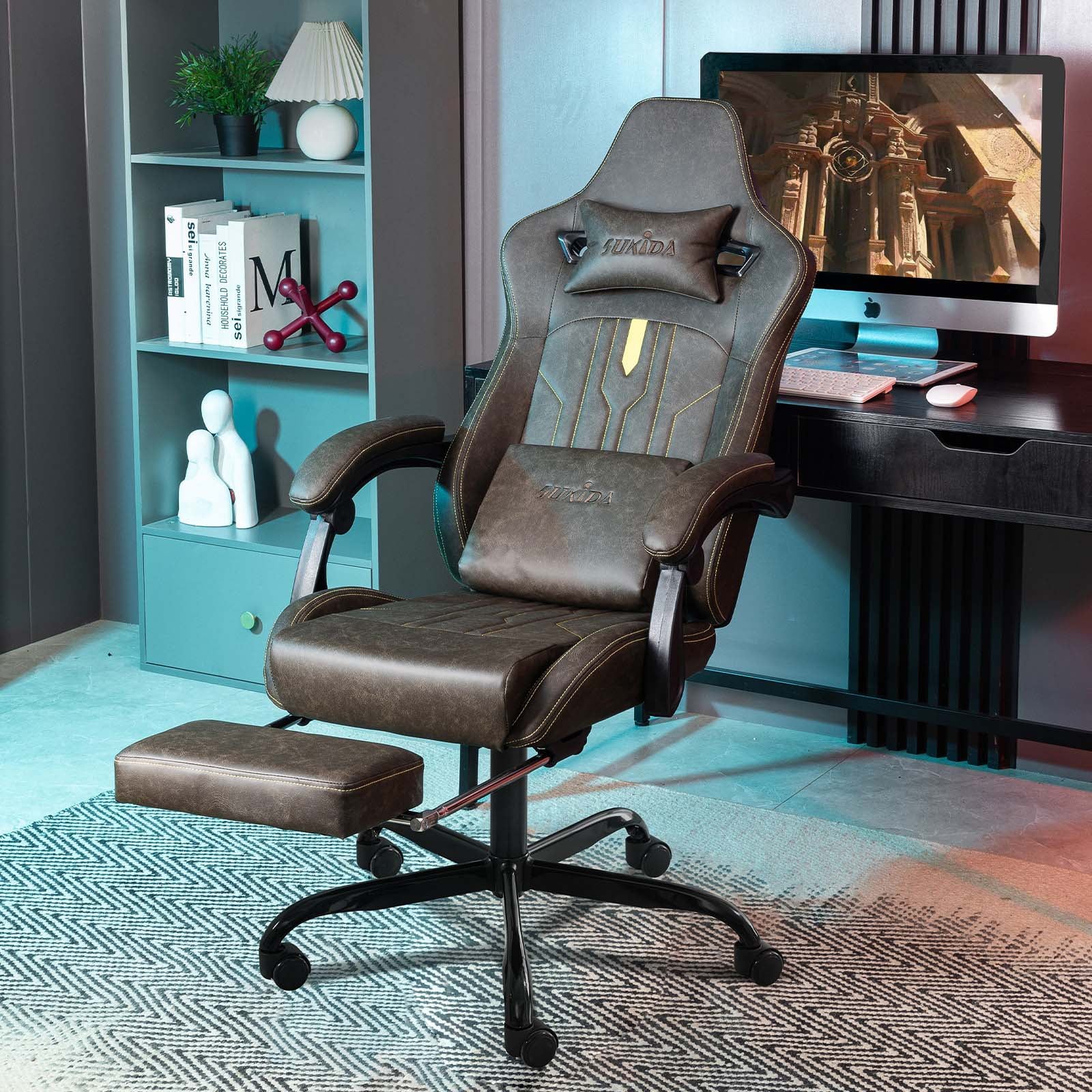 Symino Chaise Gaming Ergonomique Premium Avec Soutien Lombaire, Repose-Pieds Et Dossier Inclinable 155° - Fauteuil Bureau Confortable 150 Kg