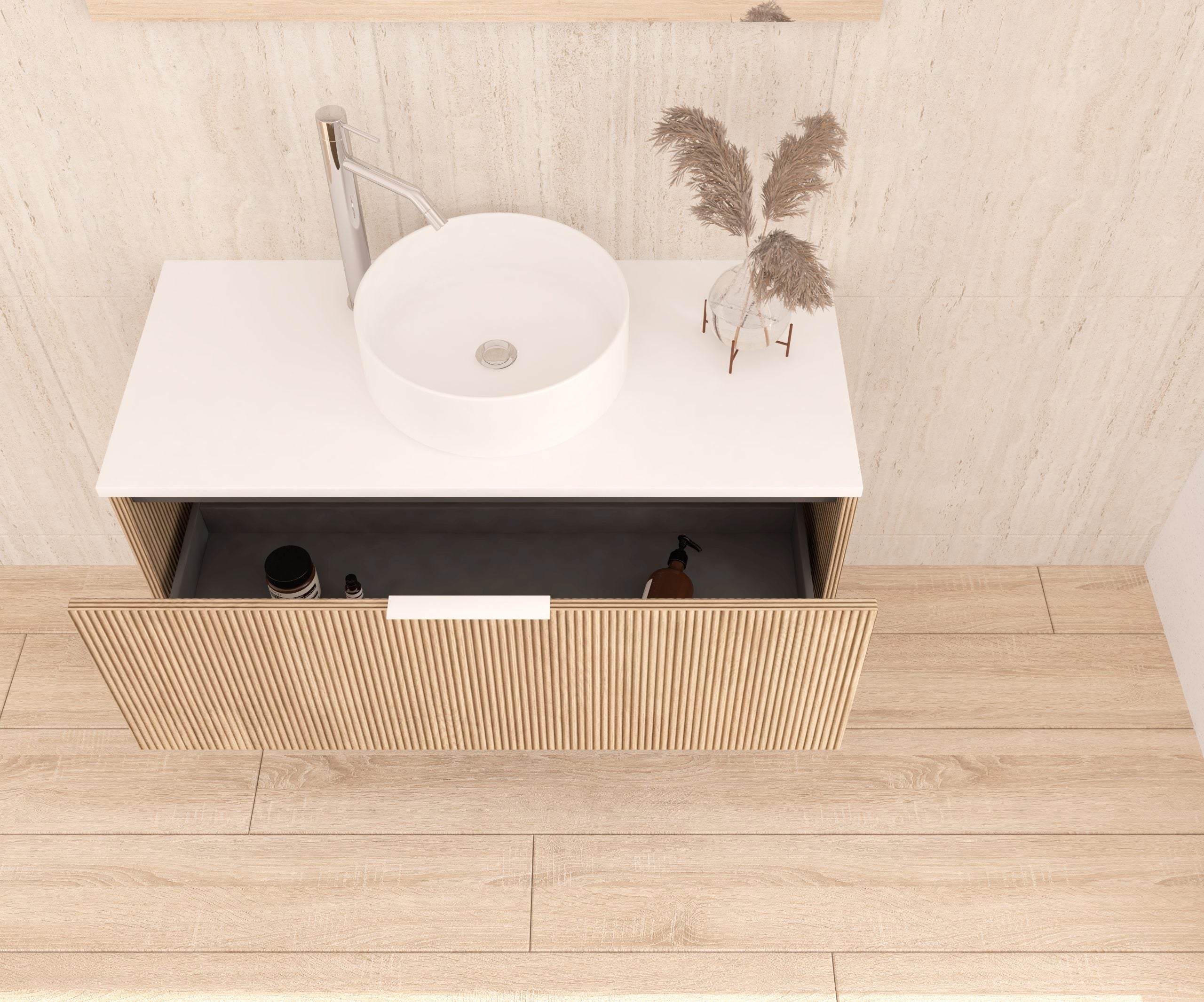 Ensemble de meubles de salle de bains Emene OPOSSÉ blanc mat, 80 cm, + vasque - 3