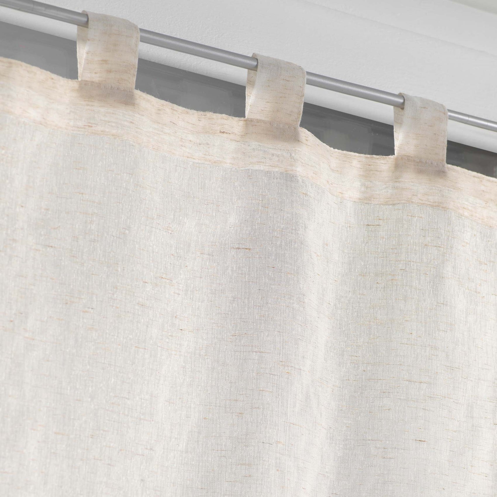 Paire de petits voilages - - Effet lin tissé - Beige - 60x90 cm - Poly-Lin - 2