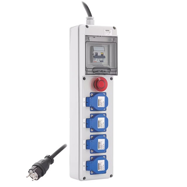 Pack coffret de chantier monophasé 3.5kVA avec 4 prises 16A + bouton d'arrêt d'urgence IP44 - GEWISS - FR60332P