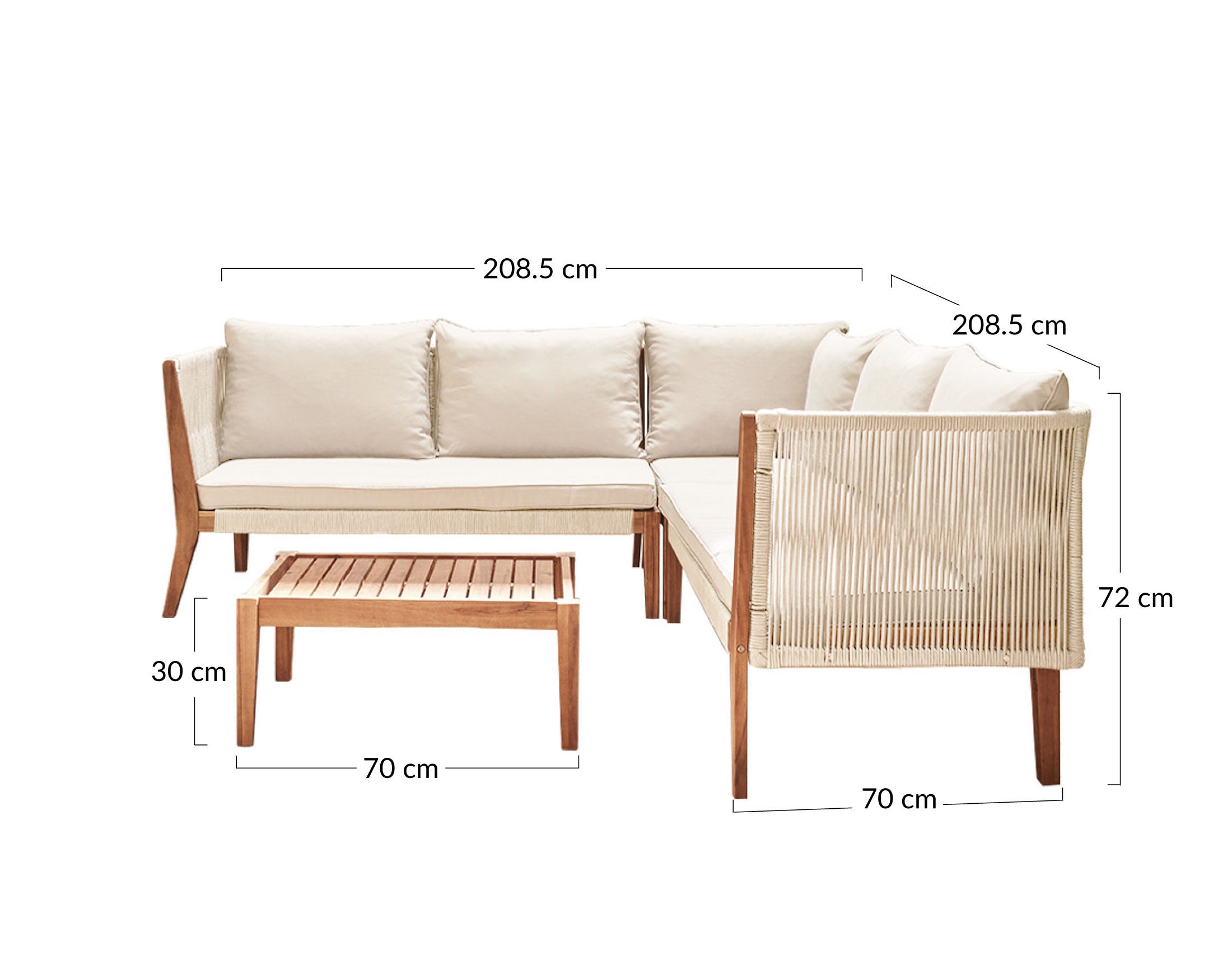 Salon de jardin 5 places en bois d'acacia et corde bois / beige - PAPUA - Best Mobilier - 9