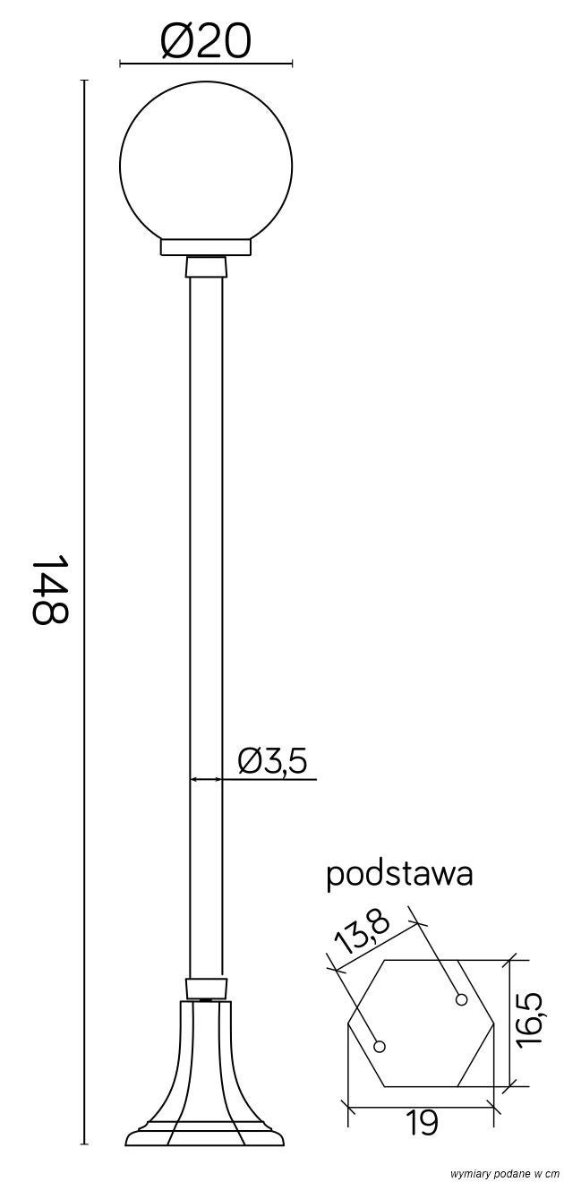 Lampa ogrodowa stojąca Kule czarna 1xE27x60W wym: 148 x 20 x 20 cm aluminium SU-MA