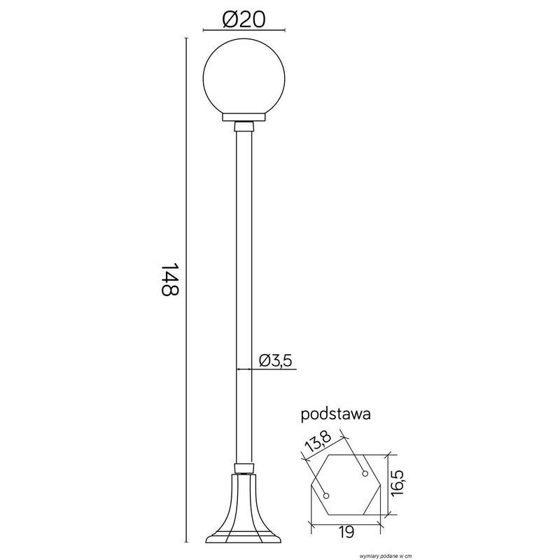 Lampa ogrodowa stojąca Kule czarna 1xE27x60W wym: 148 x 20 x 20 cm aluminium SU-MA