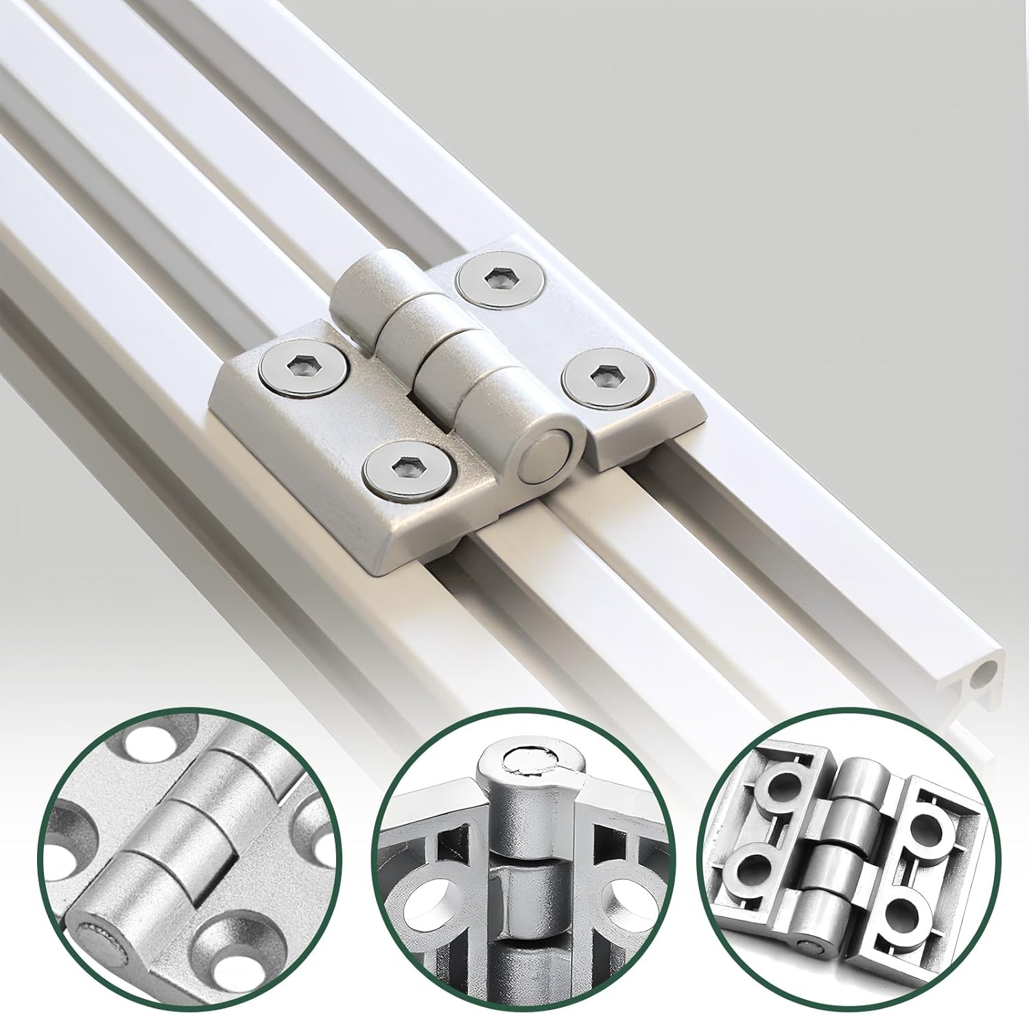 Zestaw 4 składanych zawiasów ze stopu cynku do profili aluminiowych 6 mm, elastyczne zawiasy drzwiowe z rowkiem i śrubami, do naprawy drzwi wejściowyc - 2