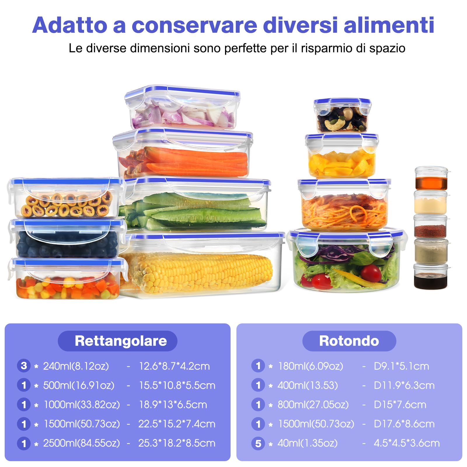 DUOJIN Set Da 34 Contenitori Ermetici Per Alimenti In Plastica Con Coperchio (68 Pezzi) - Organizer Dispensa Impilabile, Microonde E Freezer, Con Etichette