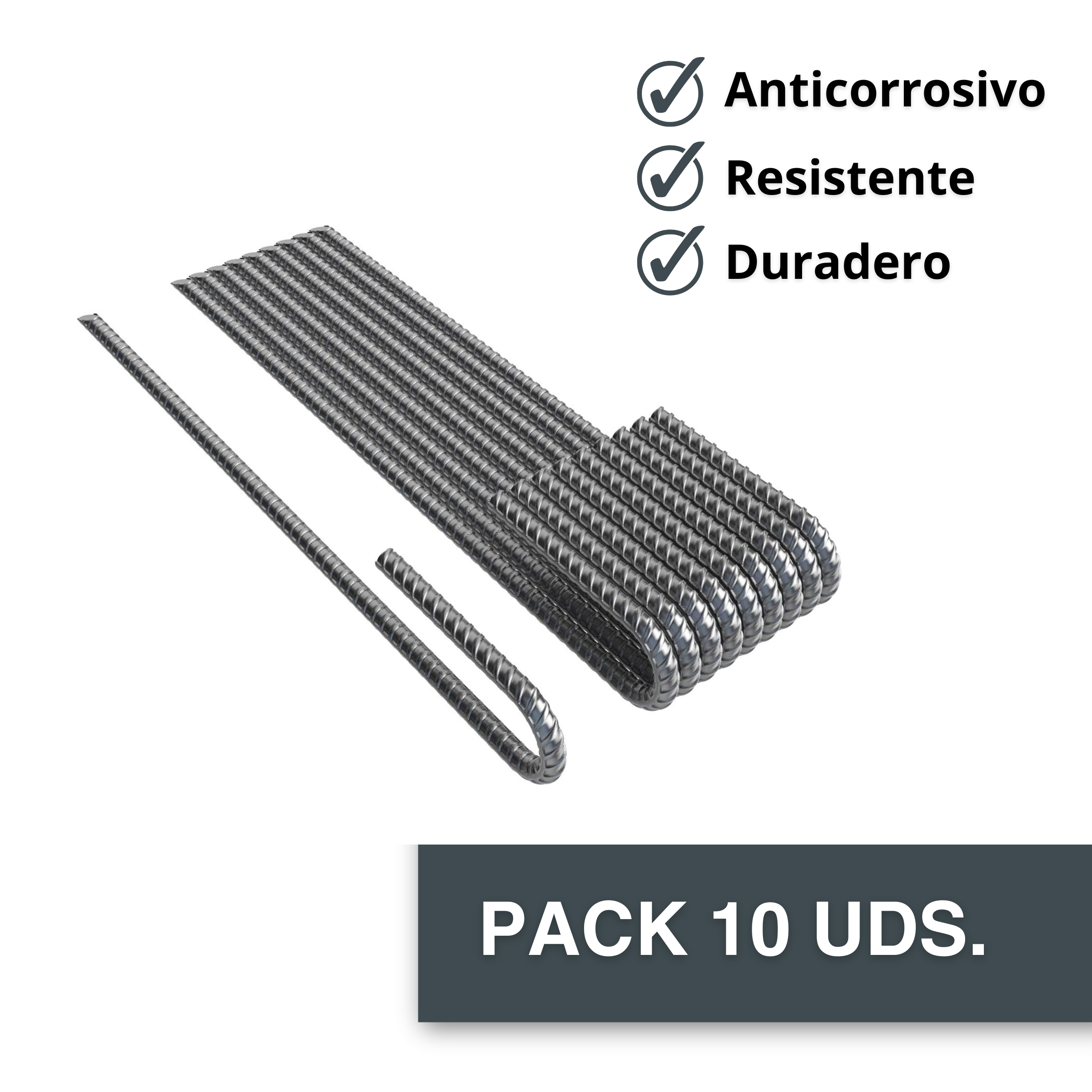 Pack de 10 piquetas de fijación de acero galvanizado en forma de J - ø 6mm - 2