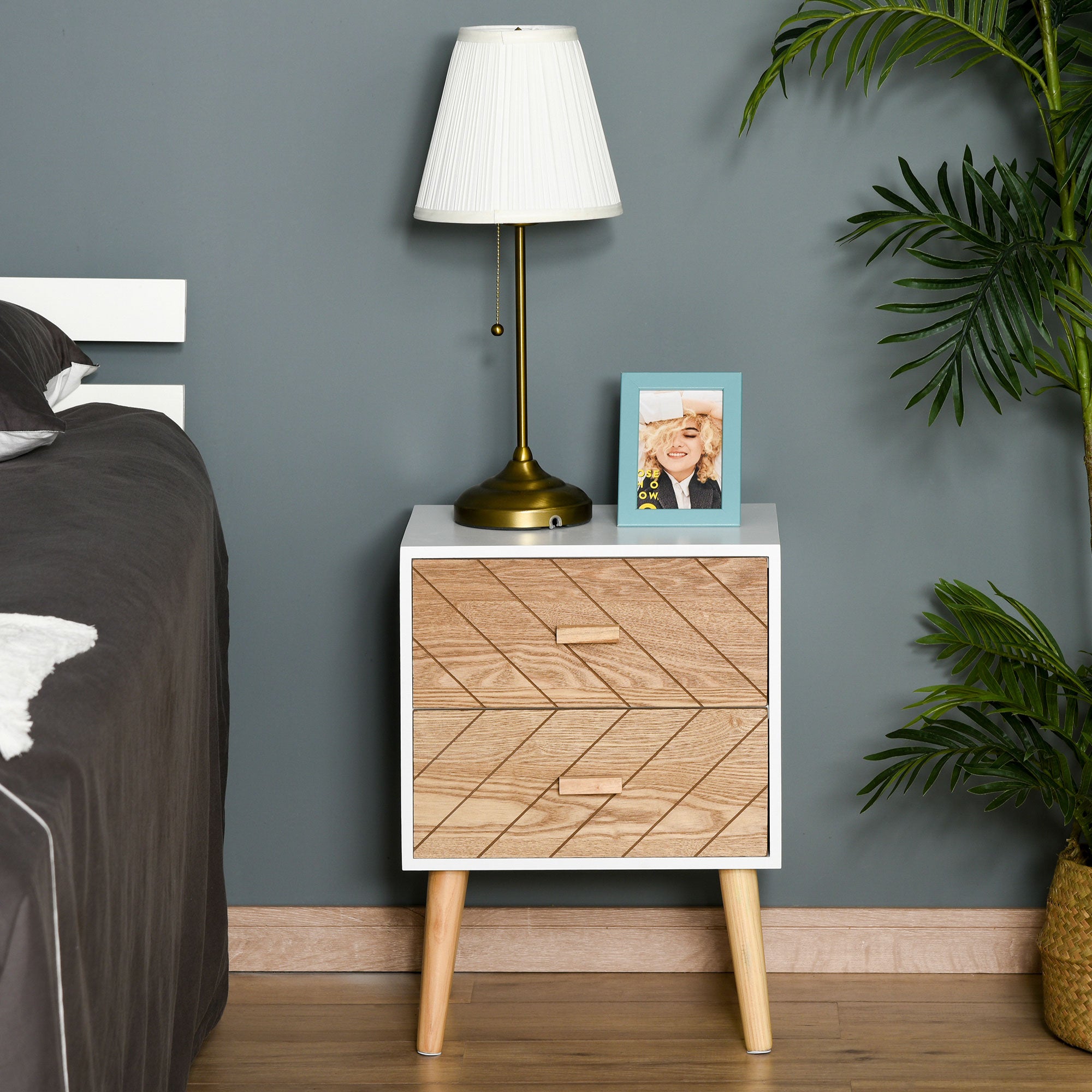 Mesita de noche Homcom blanco 40x30x55,5 cm MDF y madera maciza - 2