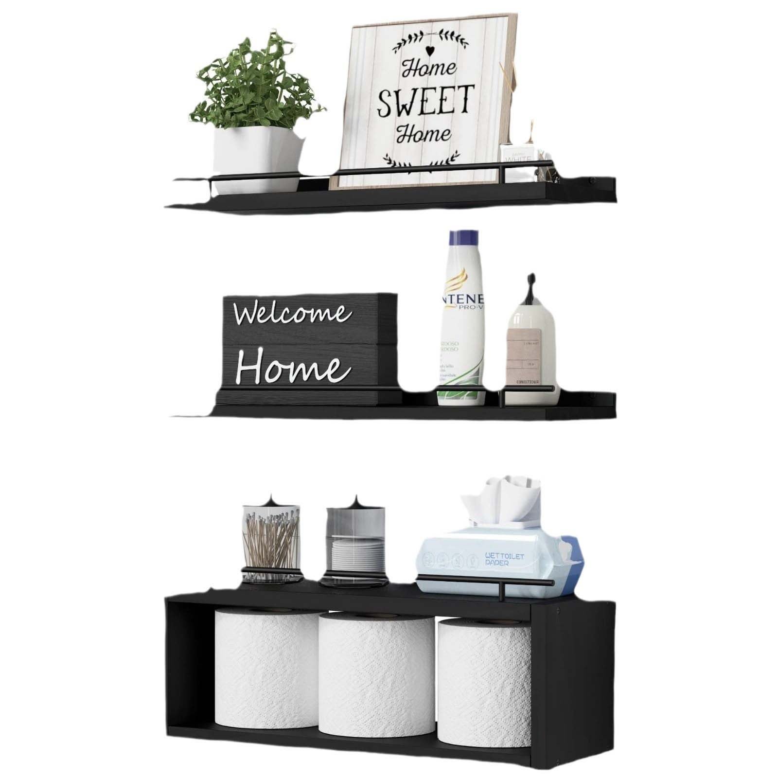 EWART WOODS Mensole Sospese In Metallo Geometriche - Set Da 3 Pezzi Di Scaffali Galleggianti Per Parete - Design Rustico Bianco E Nero - Perfetti Per Bagno, Cucina, Soggiorno E Ufficio