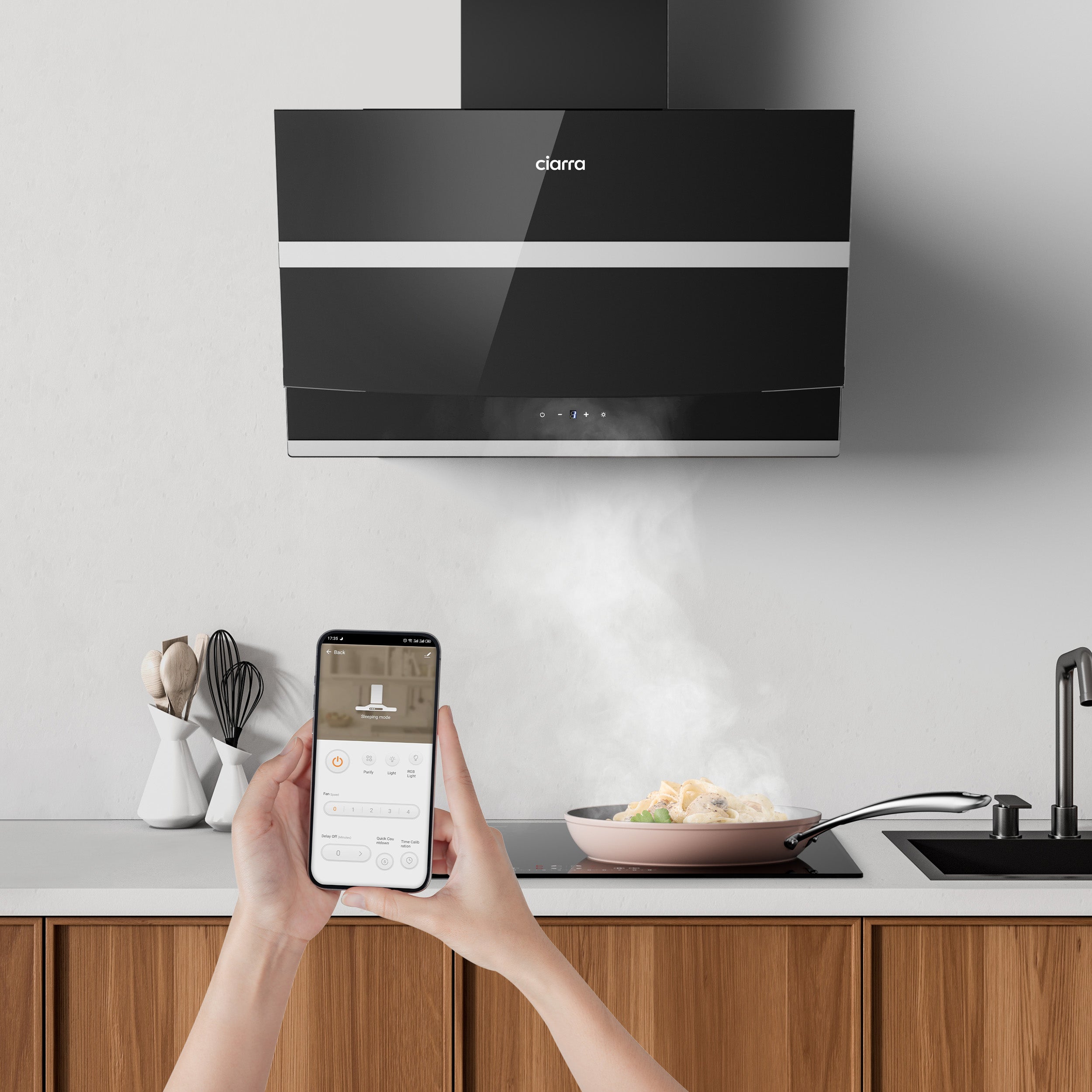 CIARRA Hotte Tactile 60cm 650 m3/h Classe A+++ 4 Vitesses Booster Wi-Fi Connecté Touche Tactile Verre Noir 736NBK60 - 2