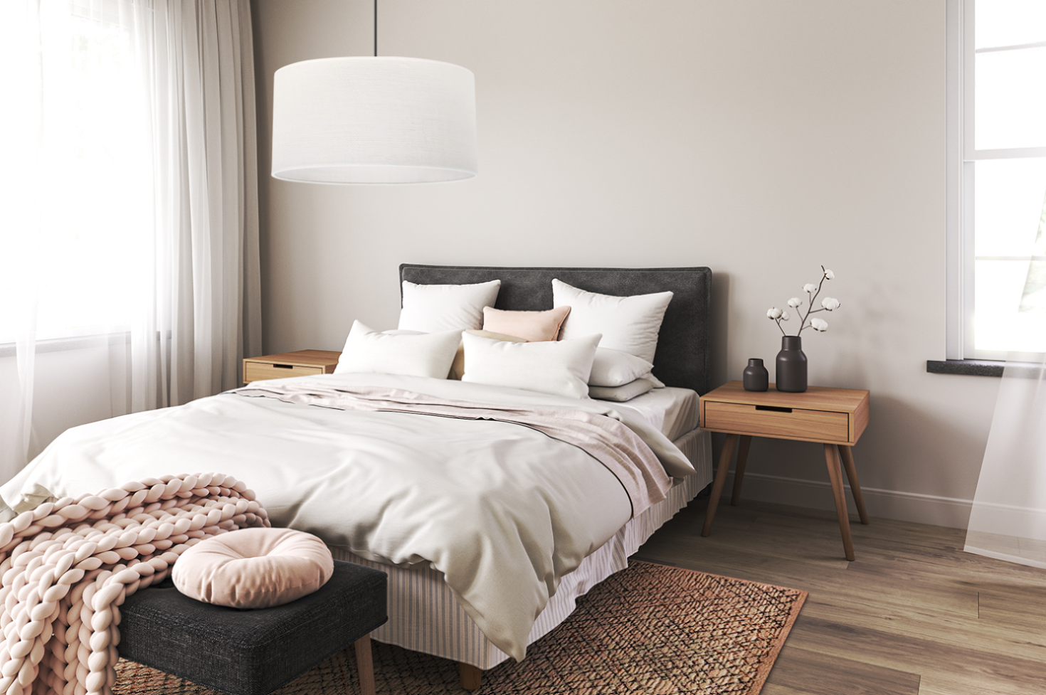 Lampa sufitowa wisząca Juta czarna boho 1xE27 abażur okrągły 35cm biały Light Home LH - 4