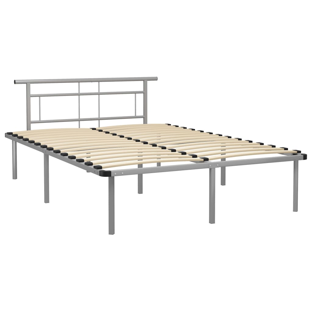 Łóżko Metalowe Szare Rama Łóżka Ze Stelażem Do Pokoju Sypialni 140 x 200 cm