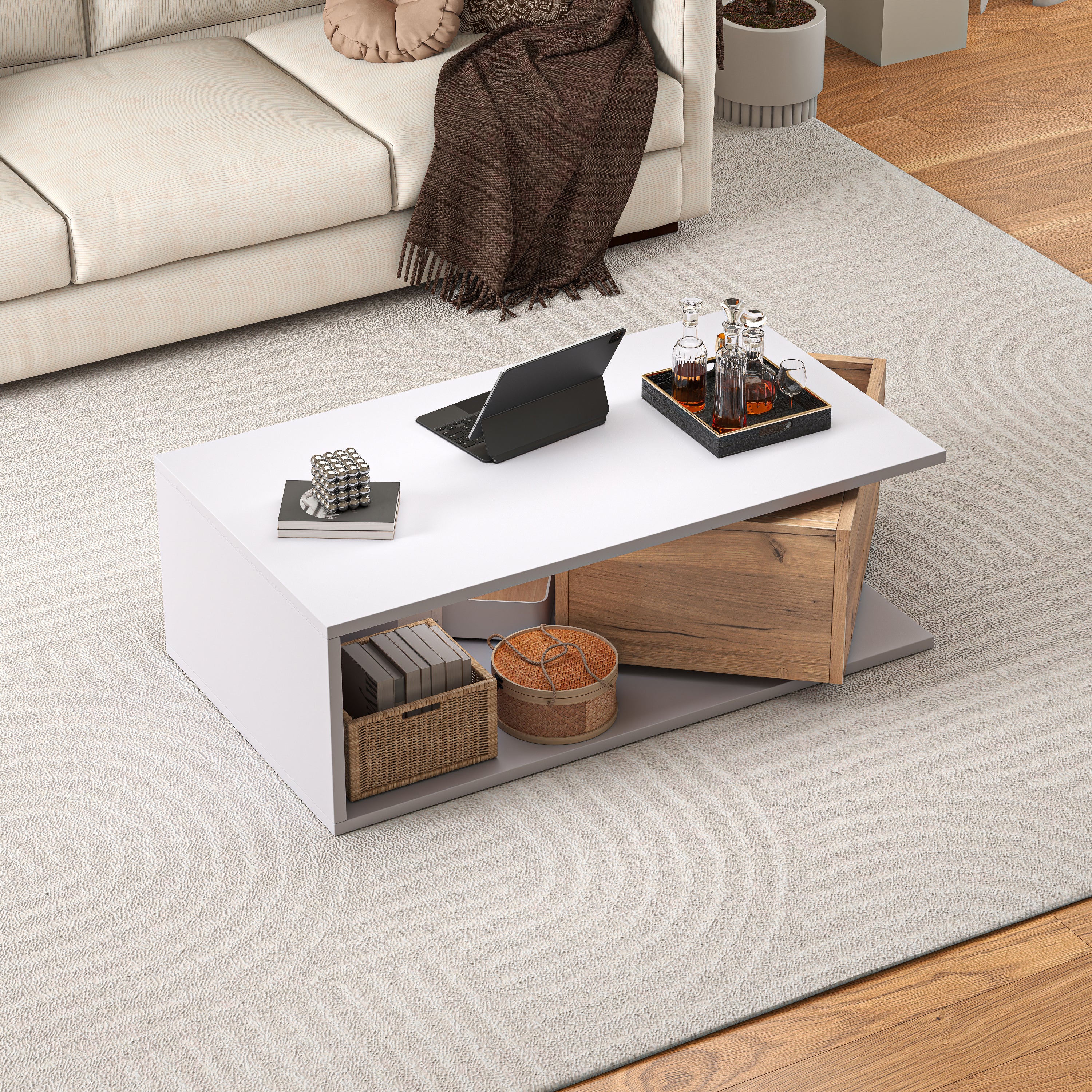 WOHNLING Design WL5.739 95 x 51 x 54,5 cm Sonoma Ruotabile con Ruote | Tavolino da caffè Tavolino | Tavolino da Salotto da Salotto | Tavolino con Spazio di archiviazione