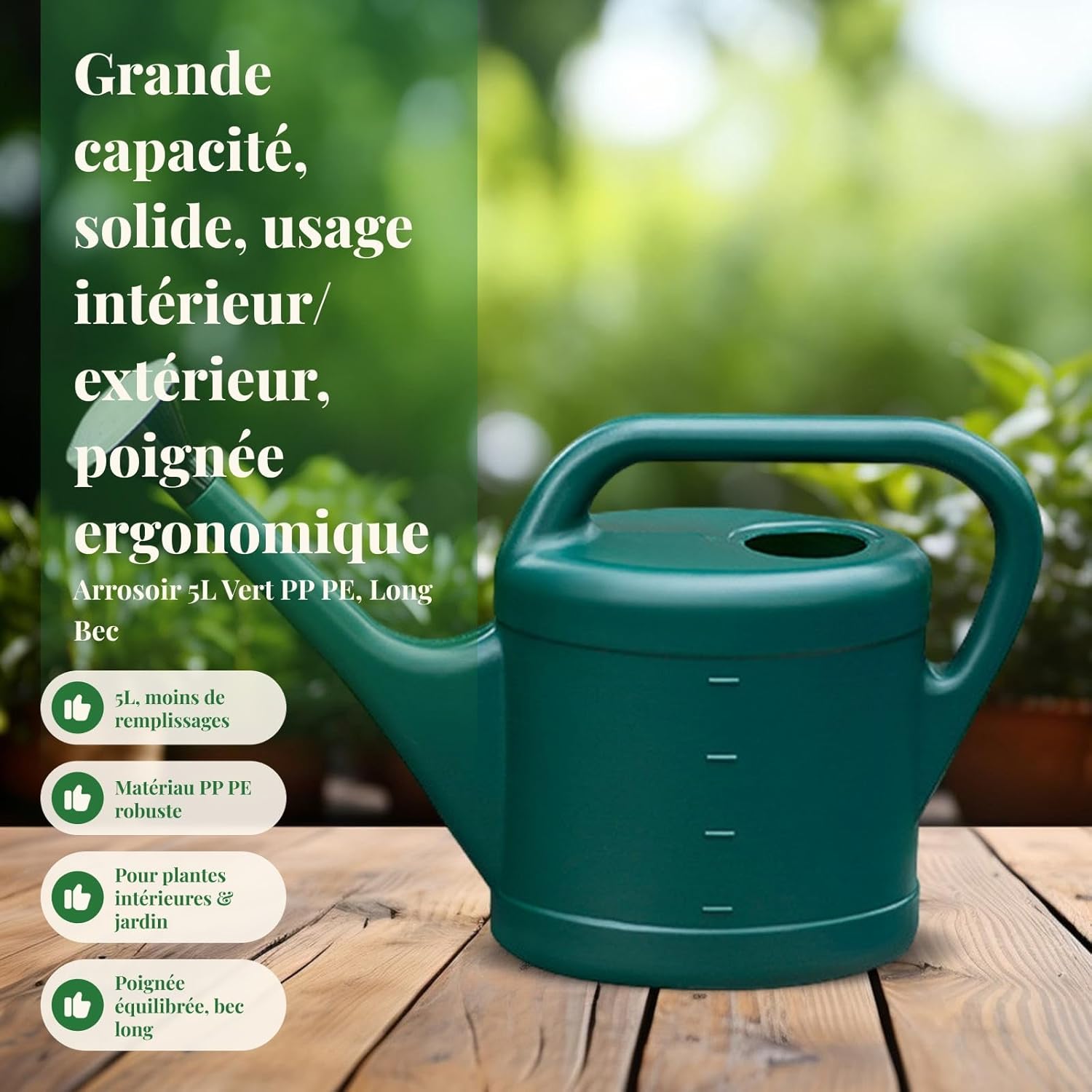 Arrosoir de Jardin, Pot d'arrosage Domestique, Outil de Jardinage, Bouilloire d'arrosage pour pelouse, Potager, bonsaï, 5L - 2