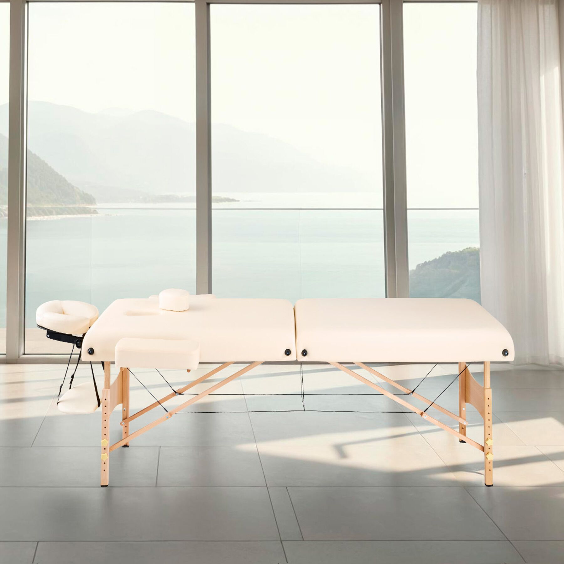 Table de massage 2 zones en bois et cuir synthétique pliable et réglable en hauteur TECTAKE - 2
