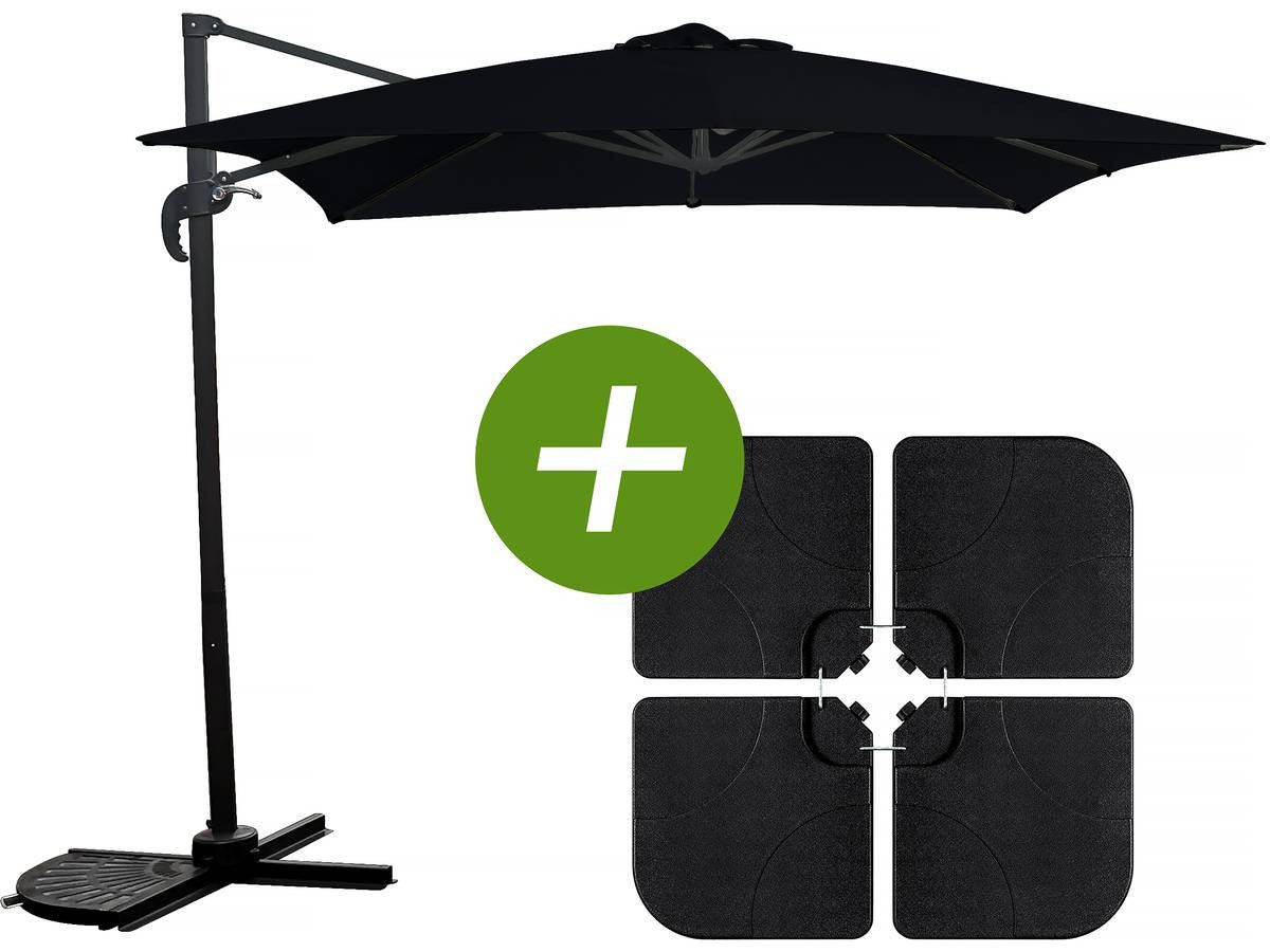 Parasol ogrodowy "Soleil" z nogą boczną - Kwadratowy - 2.5 x 2.5 m - Czarny + płytki obciążające w zestawie