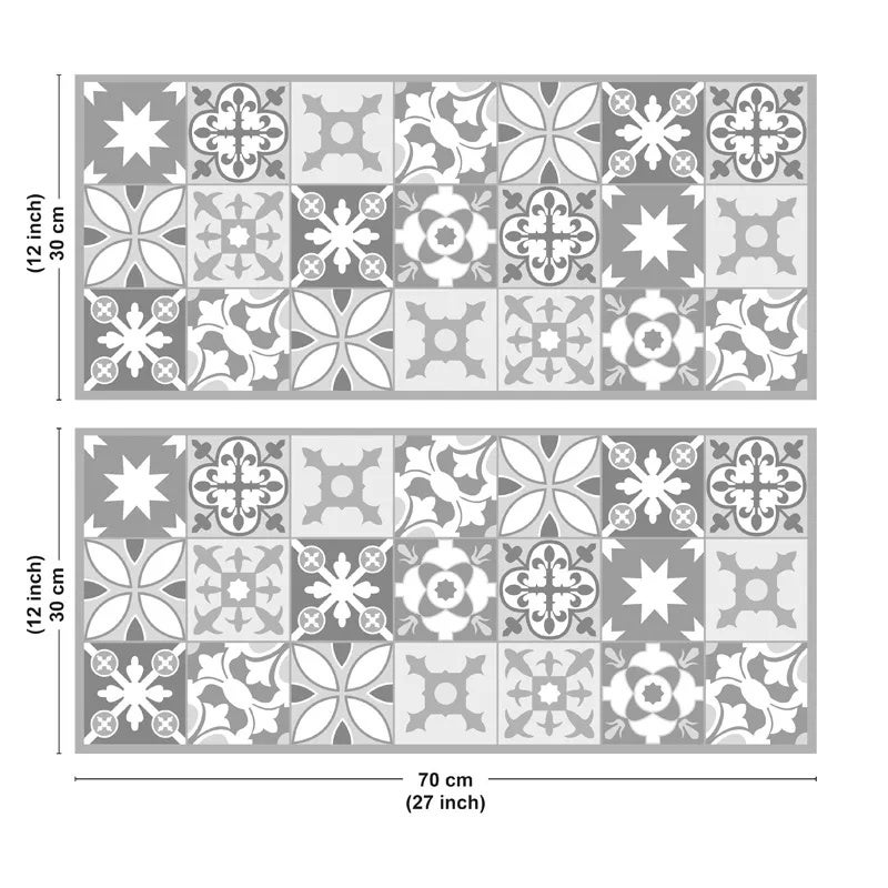 Crédence de salle de bain en PVC style carreaux de ciment gris 140x30 cm (en 2 bandeaux) - Ciment Tendance - 3