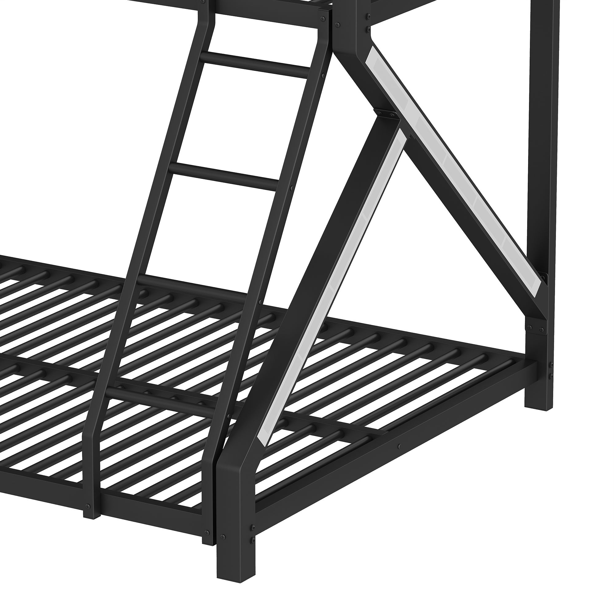 Lit superposé évolutif 90x200 / 140x200 avec LED et sécurité renforcée - Structure métal, garde-corps et échelle - Noir (sans matelas) - 6