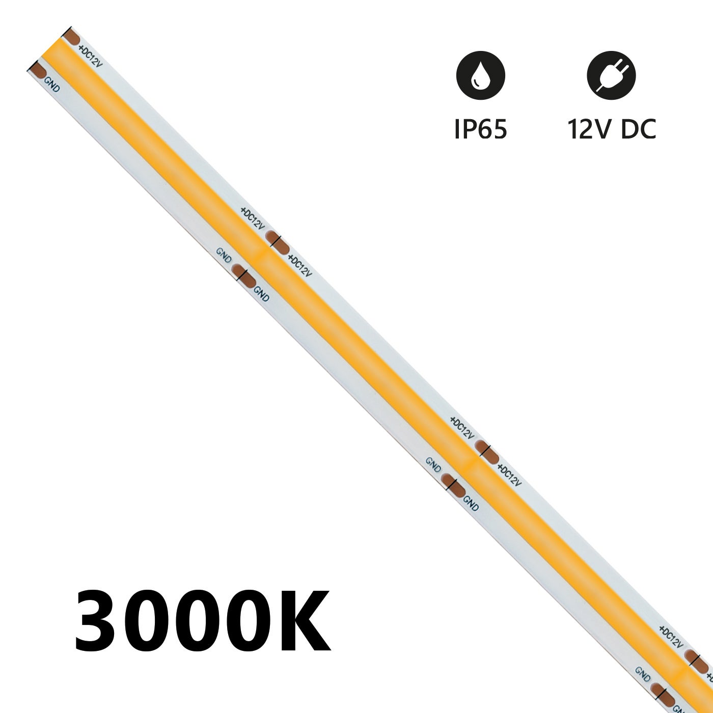 Taśma LED COB 5m IP65 jednokolorowa 15W/MT 12V - 3000K