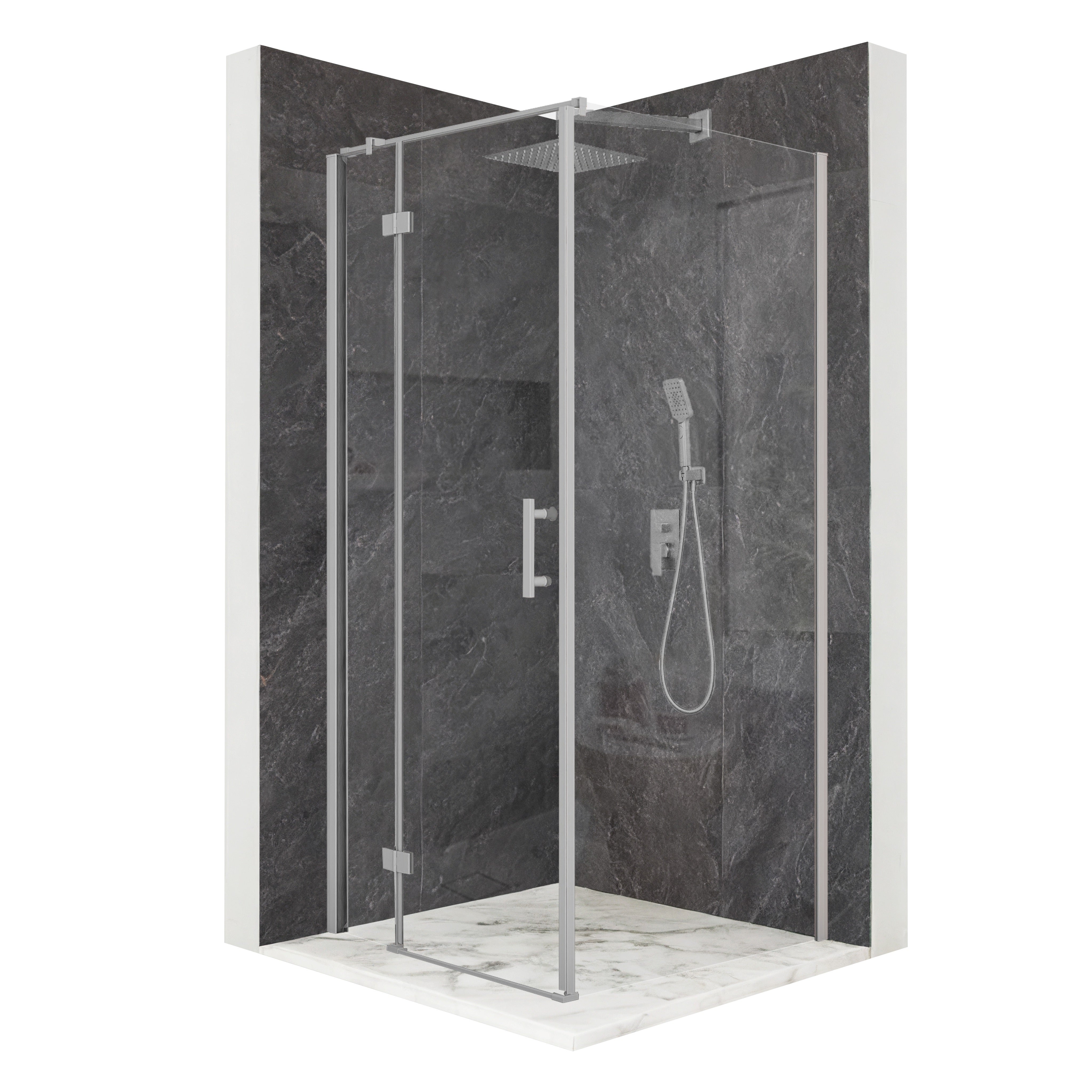 Kabina prysznicowa kwadratowa drzwi uchylne srebrna 90x90cm szkło 6mm + powłoka