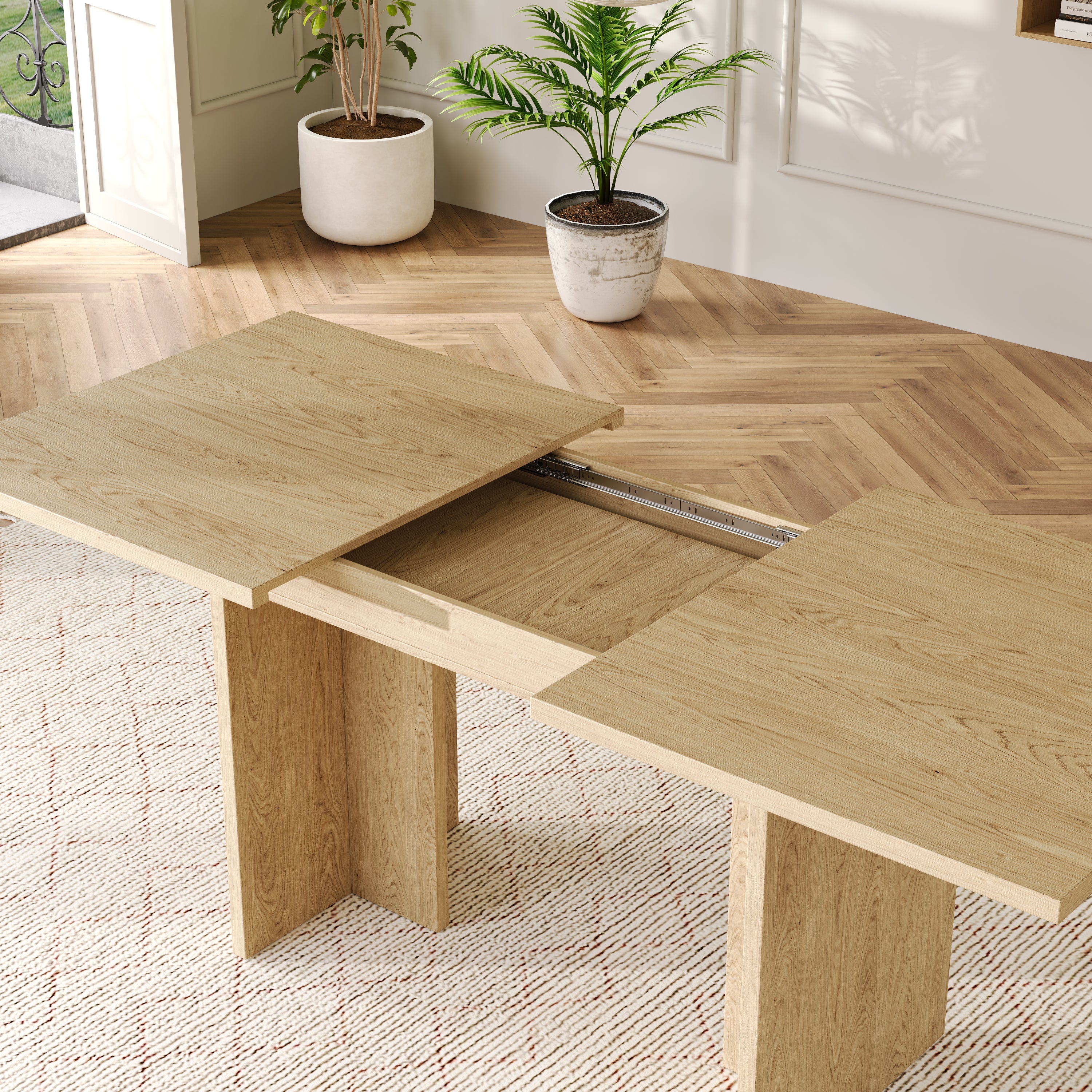 Table à manger extensible 6 à 8 couverts - 140/180 x 80 x 75 cm - MDF - Chêne - 4