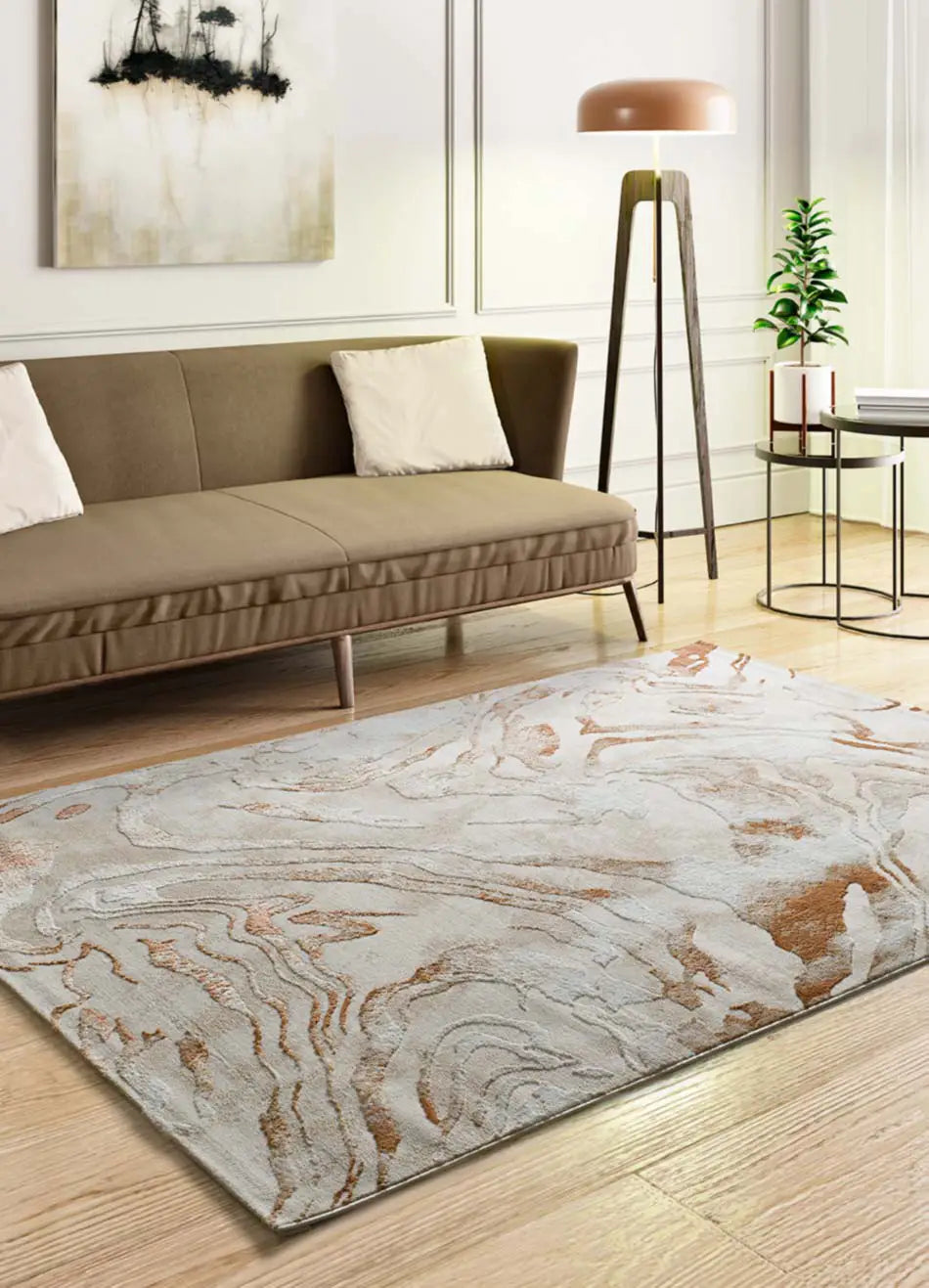 Dywan wewnętrzny prostokątny, beżowy / ceglasty, 154 x 230 cm, KEOPS abstrakcyjny z reliefem - ATTICGO