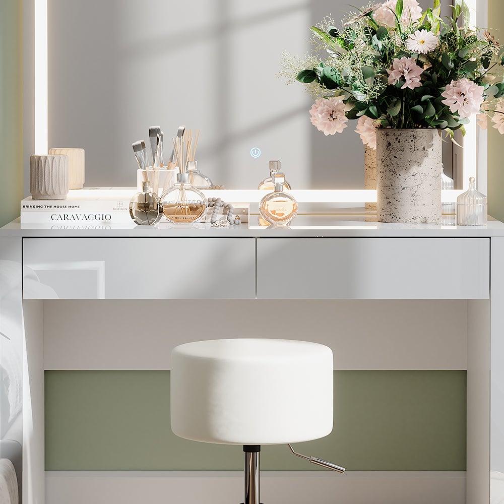 Vicco Toaletka Annabelle, Biały wysoki połysk/biały, 110 cm z lustrem LED i stołkiem - 4