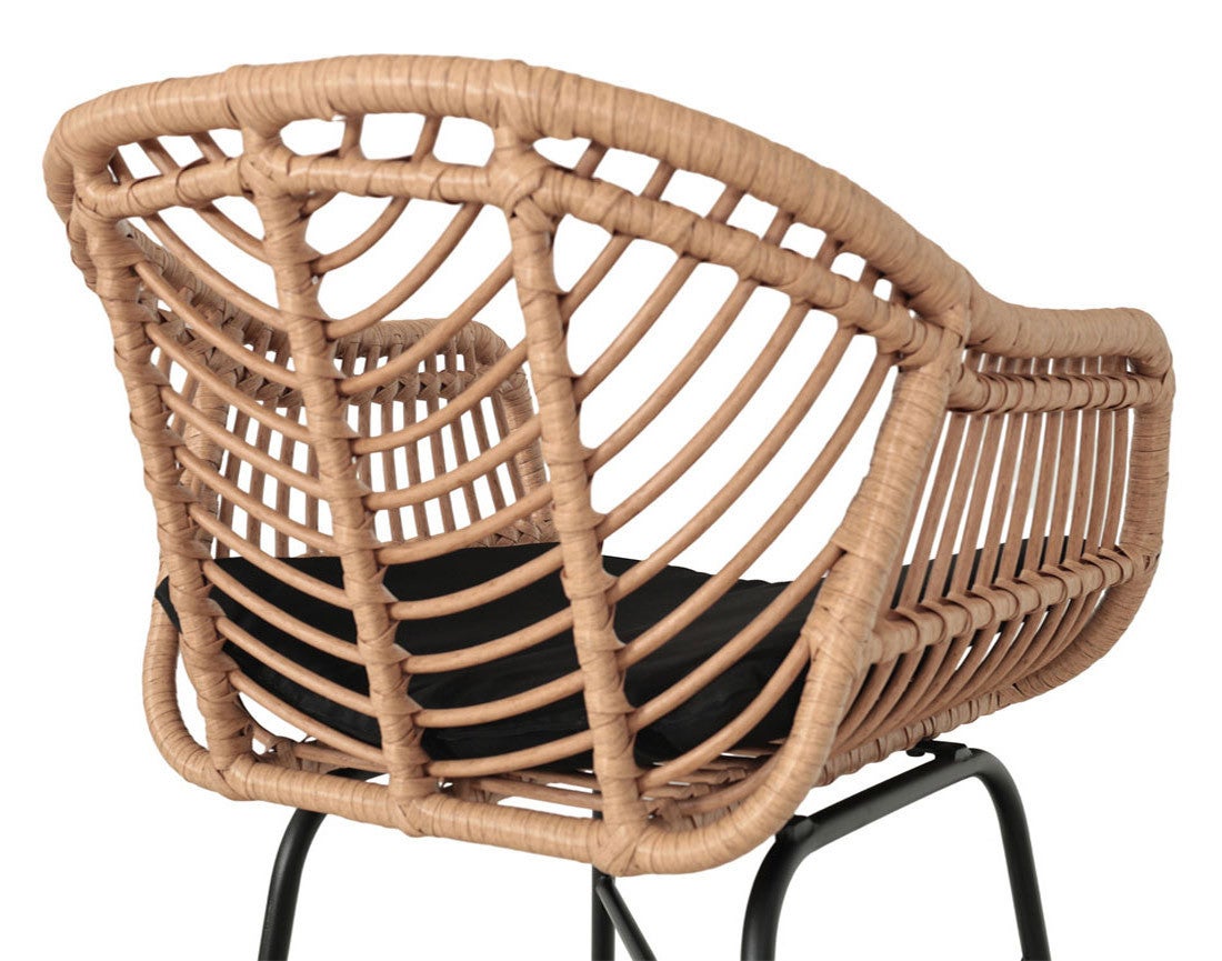 lot de 4 tabourets - effet rotin - couleur bois et noir - 7