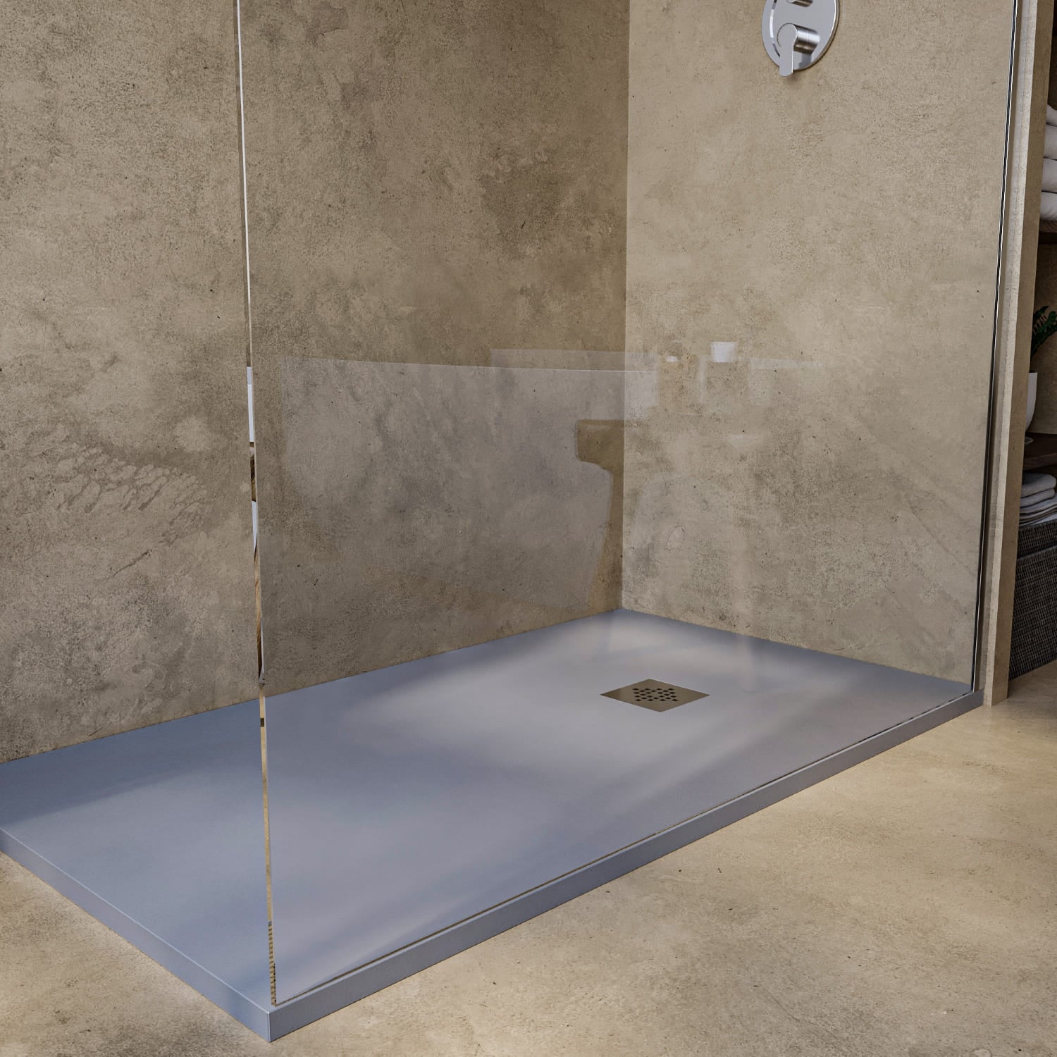 SOULHOME Brodzik prysznicowy– Żywica– Gel Coat– Gładka/Kamienna tekstura – Antypoślizgowy – Kolor szary – 150x100- Niski 3 cm– Standard - 3