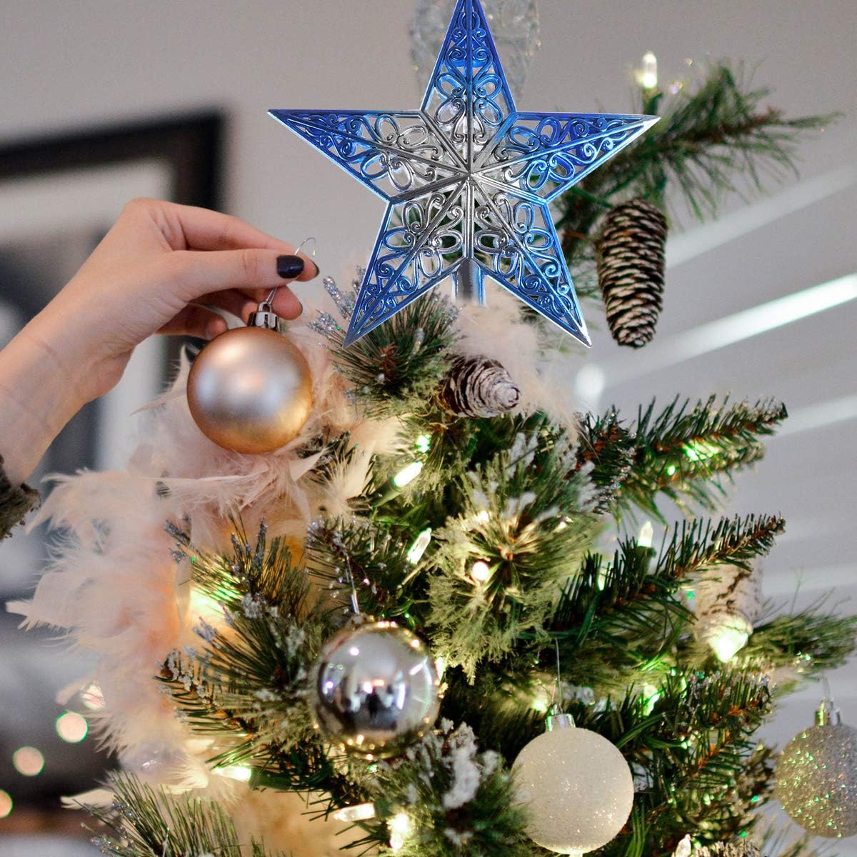 Cime de sapin de Noël, décoration de Noël en forme d'étoile, ornement pour sapin de Noël, 20 cm - 5