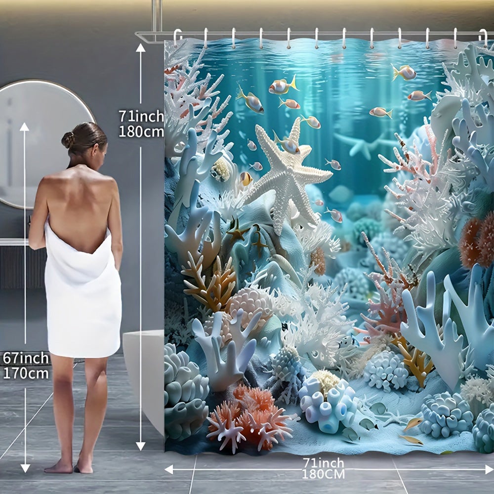 Zasłona prysznicowa Ocean Starfish 180 x 180 cm, wodoodporna poliestrowa zasłona prysznicowa z 12 haczykami, można prać w pralce
