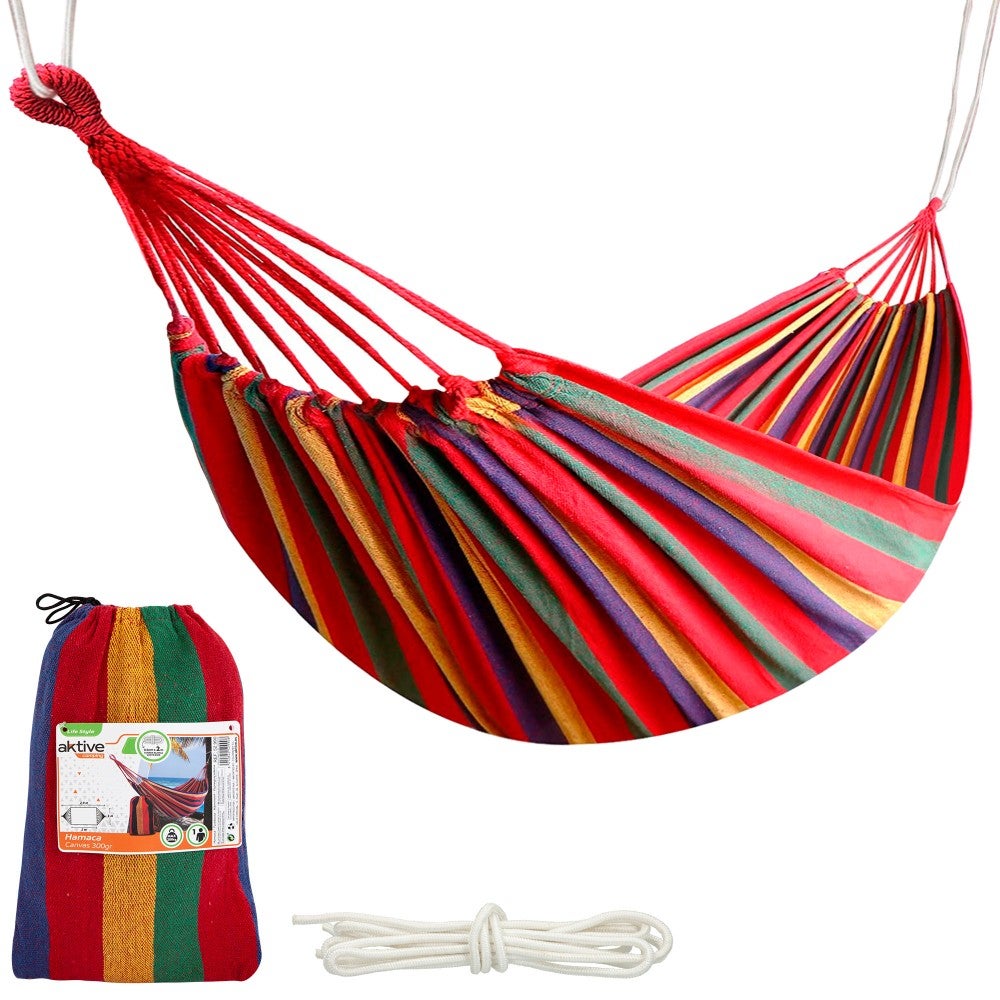 Aktive 52990 - Amaca Sospesa In Cotone Per Campeggio E Giardino | Amaca Giardino Esterno Misure 200x100 Cm Fino A 200 Kg Di Capacita Di Carico C 89509476