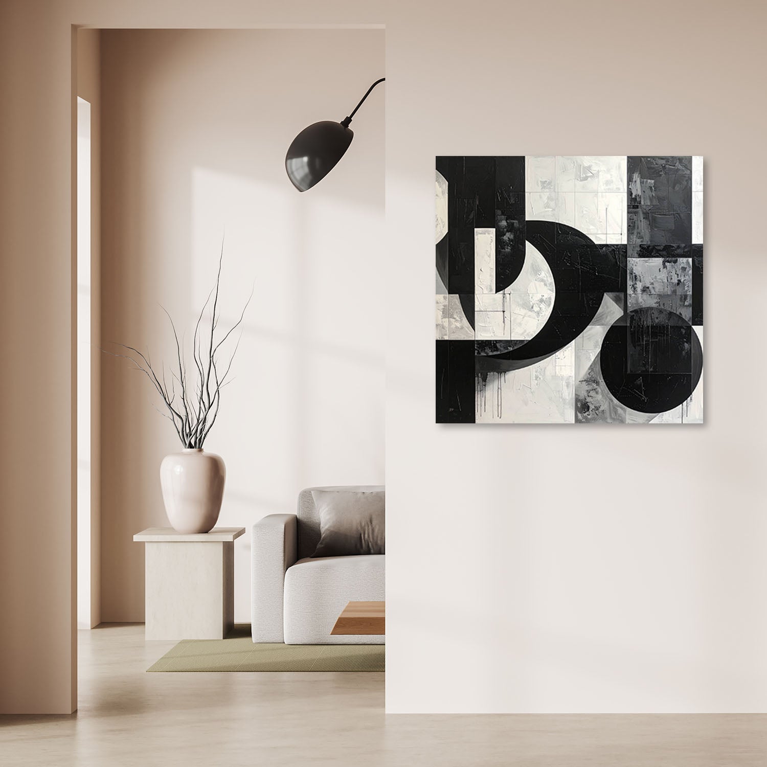 Obraz do salonu sypialni biura loftu, Czarno biała geometryczna abstrakcja 40x40 - 2