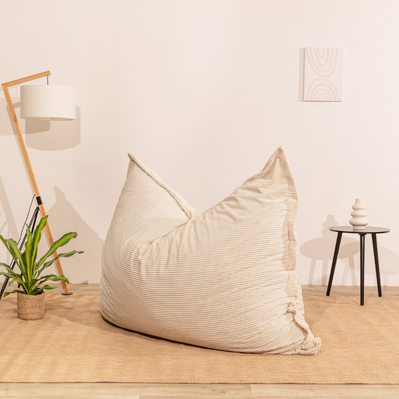 Pouf velours côtelé déhoussable BANANAIR 180 x 140 cm blanc cassé - 9