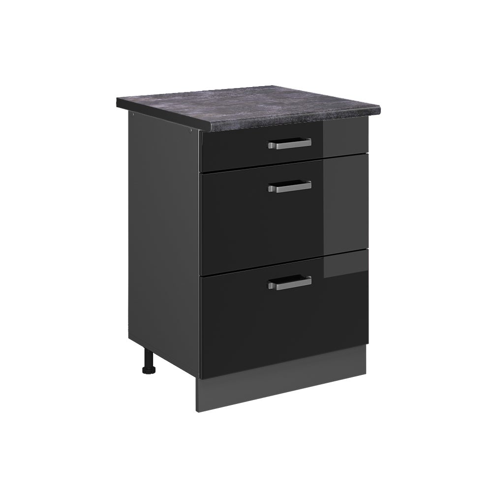 Vicco Szafka dolna do kuchni R-Line, Czarny wysoki połysk, 60 cm z szufladami, BP Antracyt