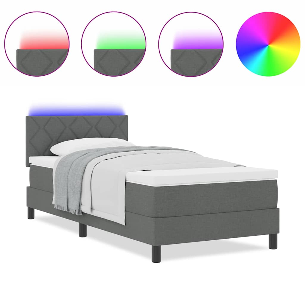 Cadre de lit avec matelas Gris foncé 90 x 200 cm tissu - 4