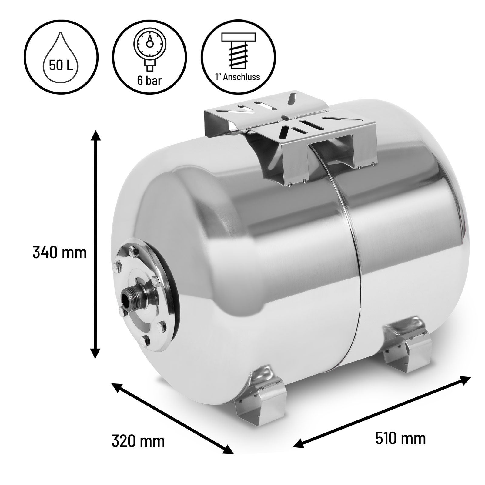 EBERTH Depósito con vejiga a presión 50 l, 6 bar, grupo de sobrepresión, cuba, conexión de 1