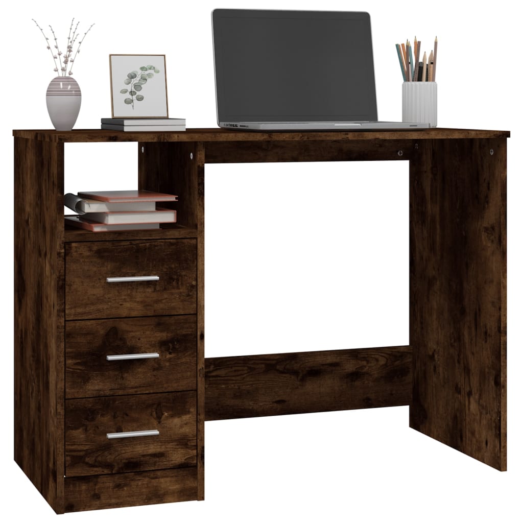 Bureau，Table de travail，Table d'étude avec tiroirs Chêne fumé 102x50x76 cm Bois d'ingénierie CWV11203 - 4