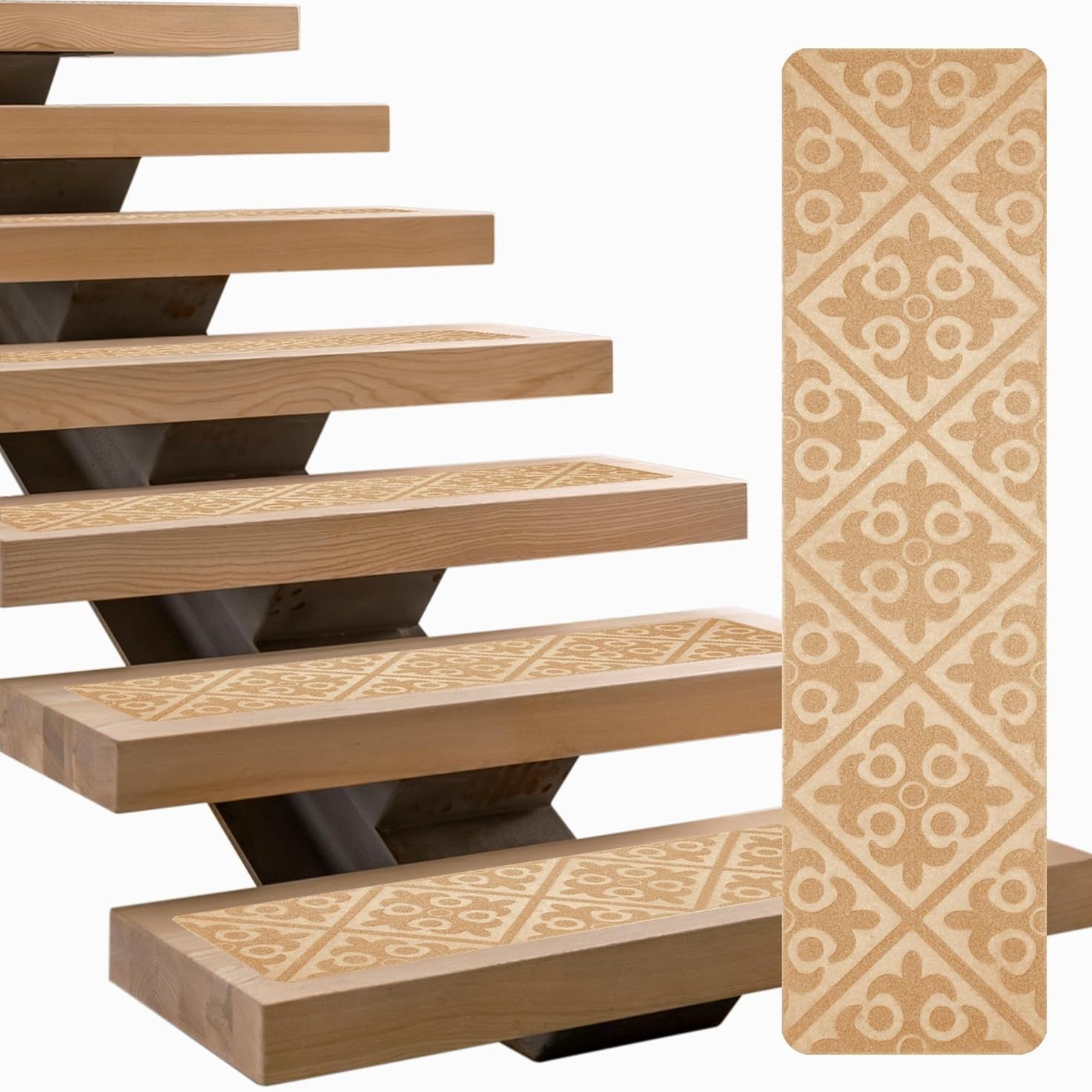 15 Tapis Antidérapants Pour Marches D'escalier Intérieur En Bois, Caoutchouc Marron/gris