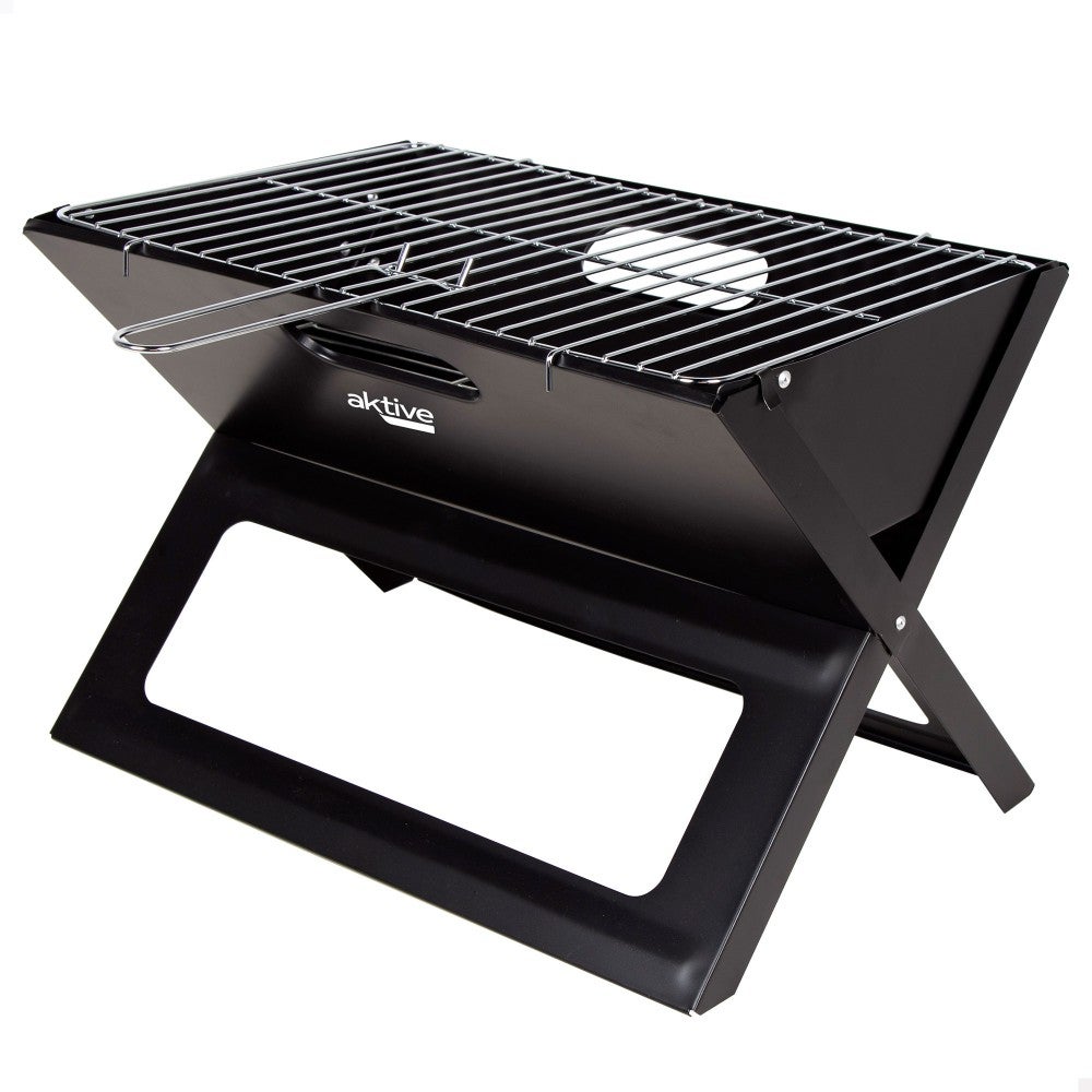 Barbacoa portátil plegable rectangular negra 45x29x30 cm aktive