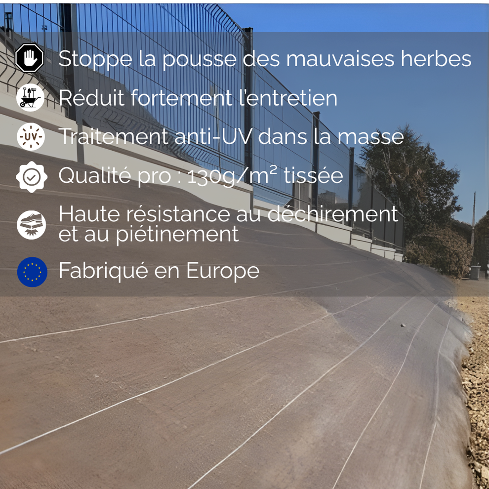 Toile de paillage 130g m2 Vente au mètre Largeur 3,30m Anti-Mauvaises Herbe Coloris Marron Bache Tissée - 3