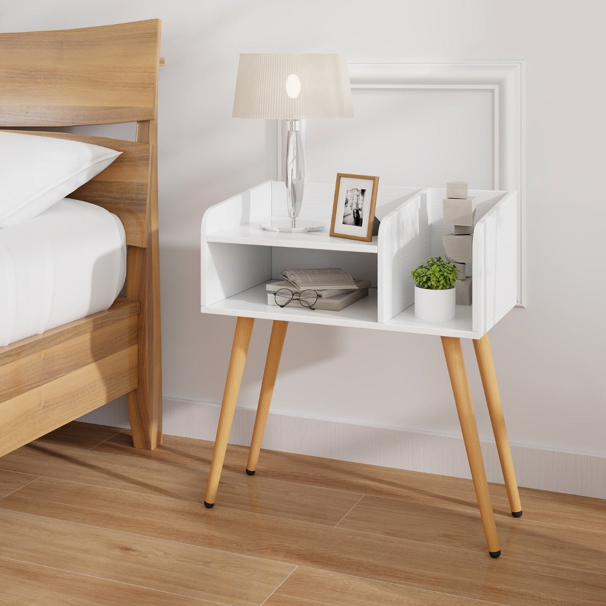Lot De 2 Tables De Chevet KOMFOTTEU - Meubles De Nuit Modernes Avec 2 Étagères Ouvertes, Pieds Antidérapants, Bois, 40 X 40 X 61,5 Cm (Noir)