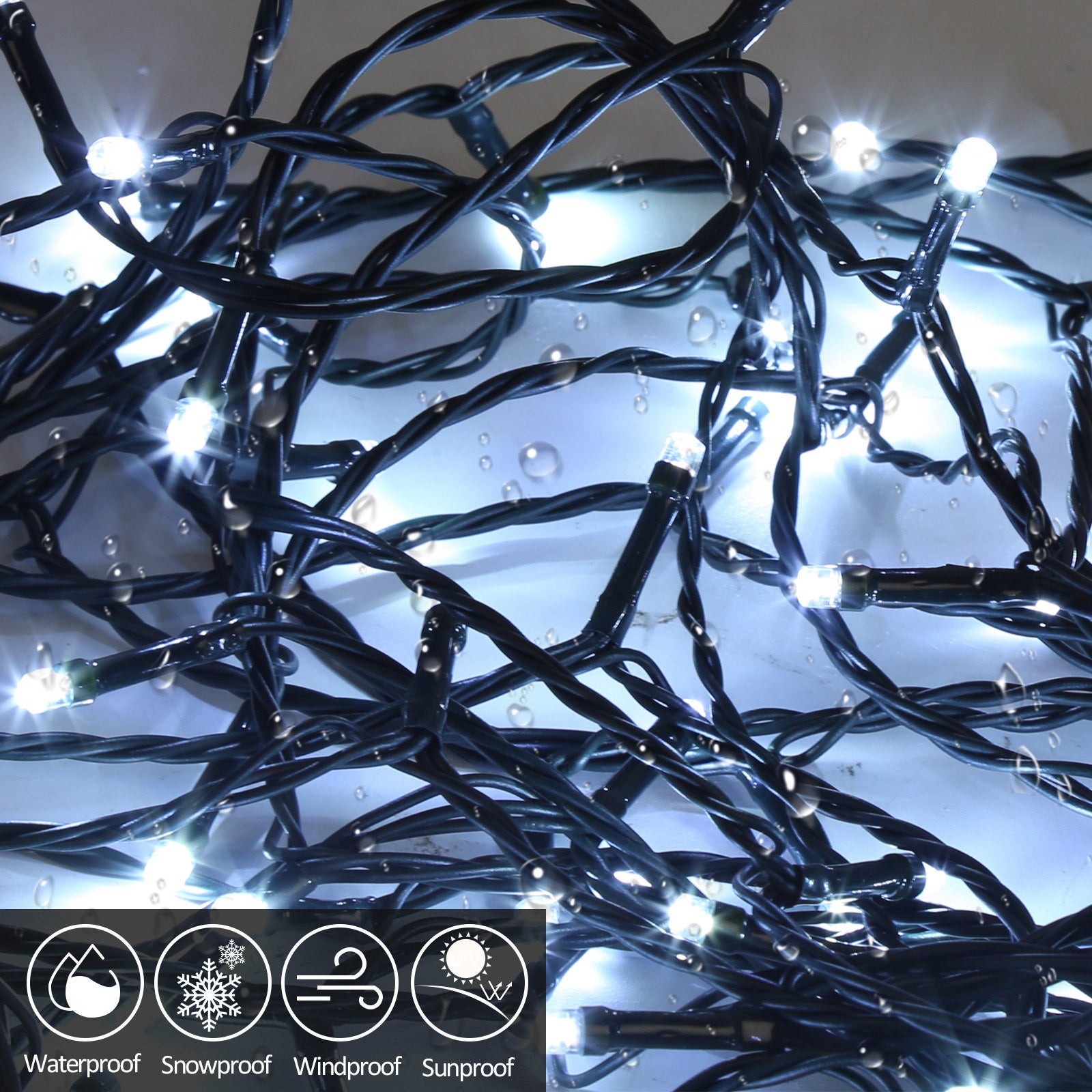 10M 100LED 8-mode IP44 festone luce di Natale all'aperto decorazione giardino interno per Natale compleanno matrimonio soggiorno bianco freddo - 3