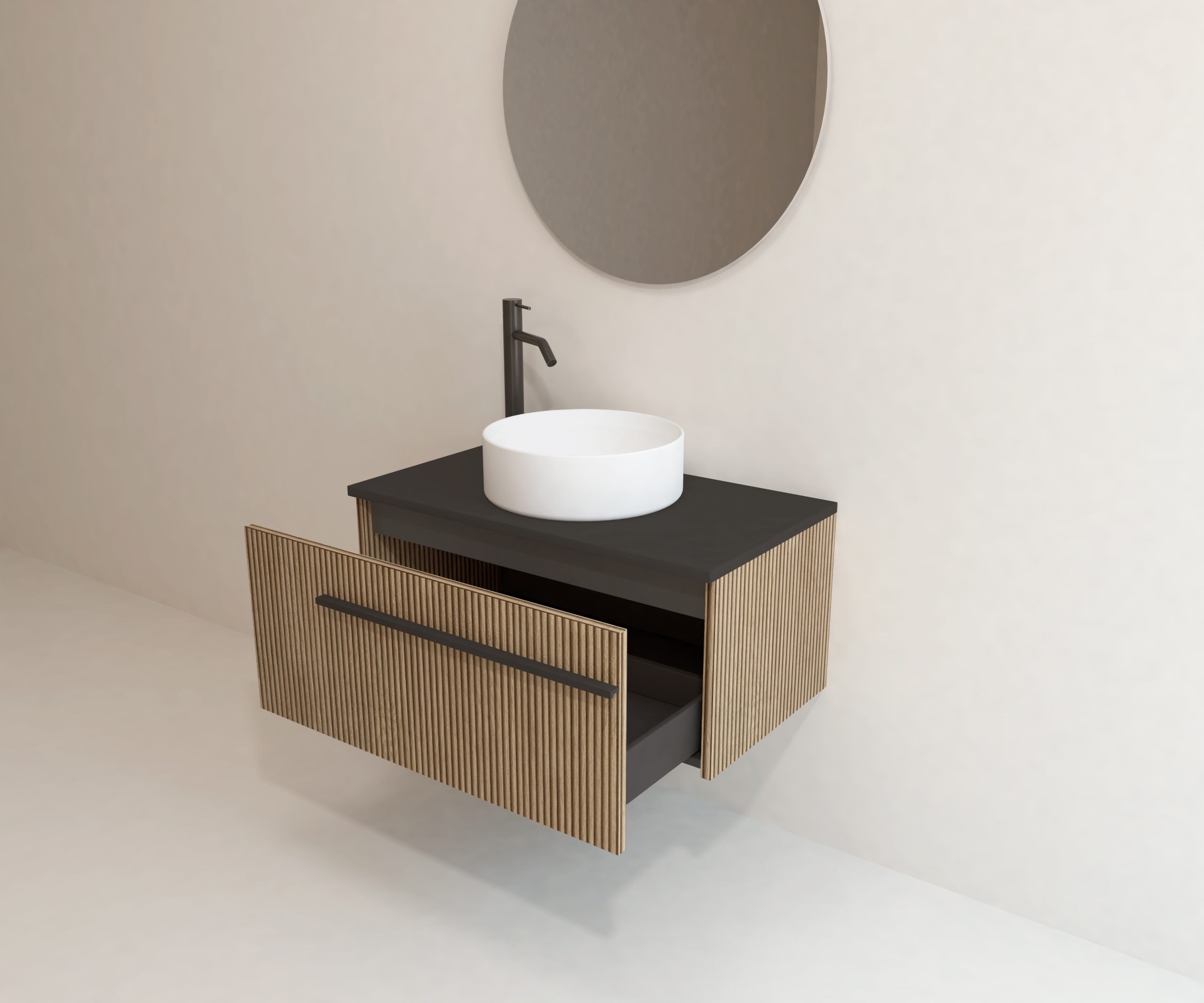 Ensemble de salle de bains Avantarea VOUGLANS Alcatraz 80 cm + lavabo + miroir rond - 5