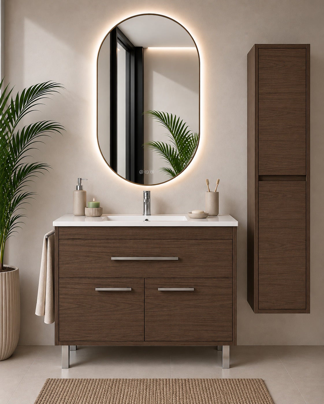 Mobilier de baie cu lavoar ORIGENBATH BAHIA fără oglindă 60x35 cm frasin tea cu coloană