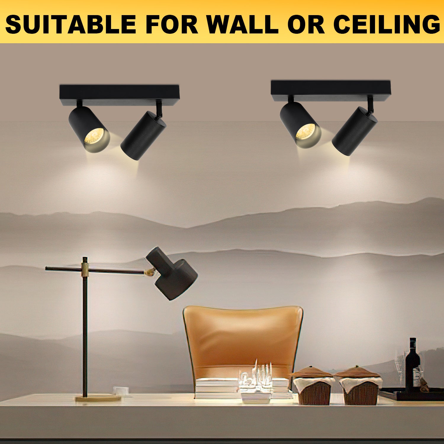 2 Spots de Plafond Orientables - Double Tube Réglable - Éclairage d'Ambiance pour Salon et Chambre - 4