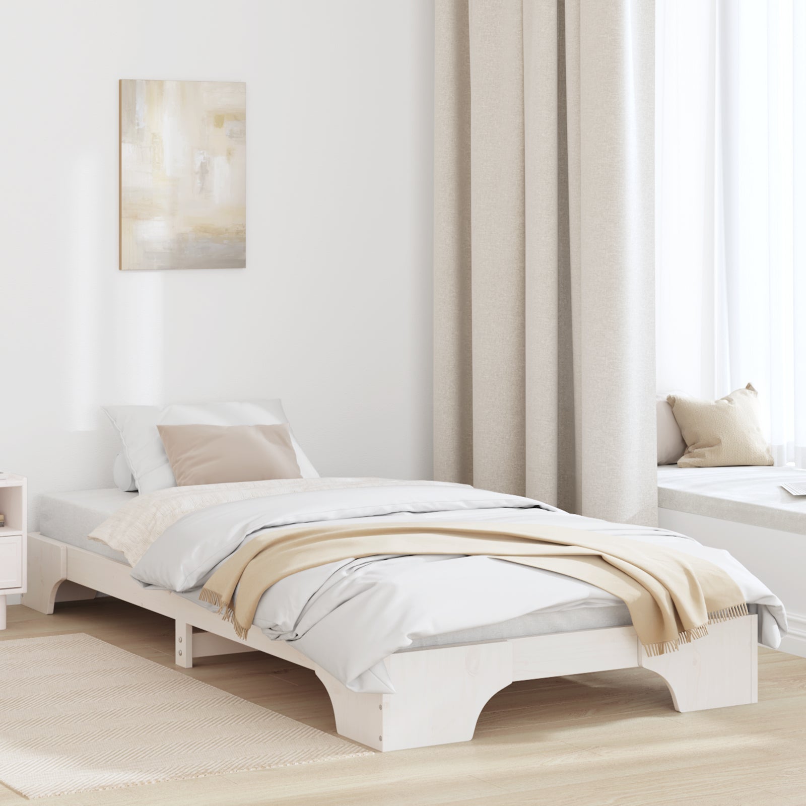 Ramka łóżka Biały 100 x 200 cm Lite drewno sosnowe vidaXL